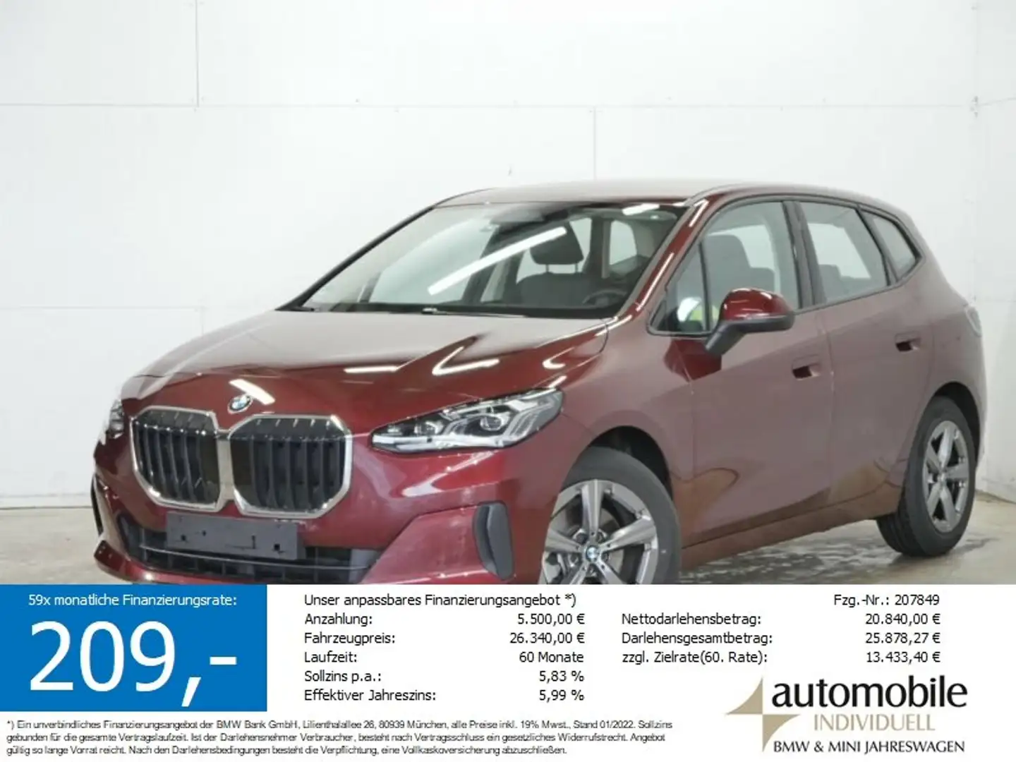 BMW 218 i Active Tourer DKG AHK Widescreen Parkassist Rosso - 1