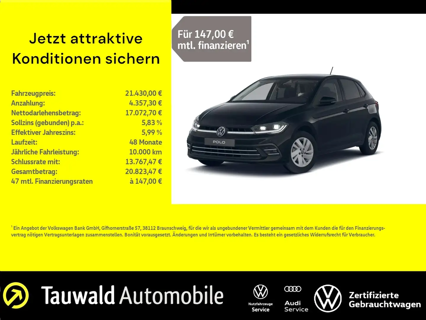 Volkswagen Polo 1.0 TSI DSG Style ACC/IQ/MATRIX/GJR Schwarz - 1