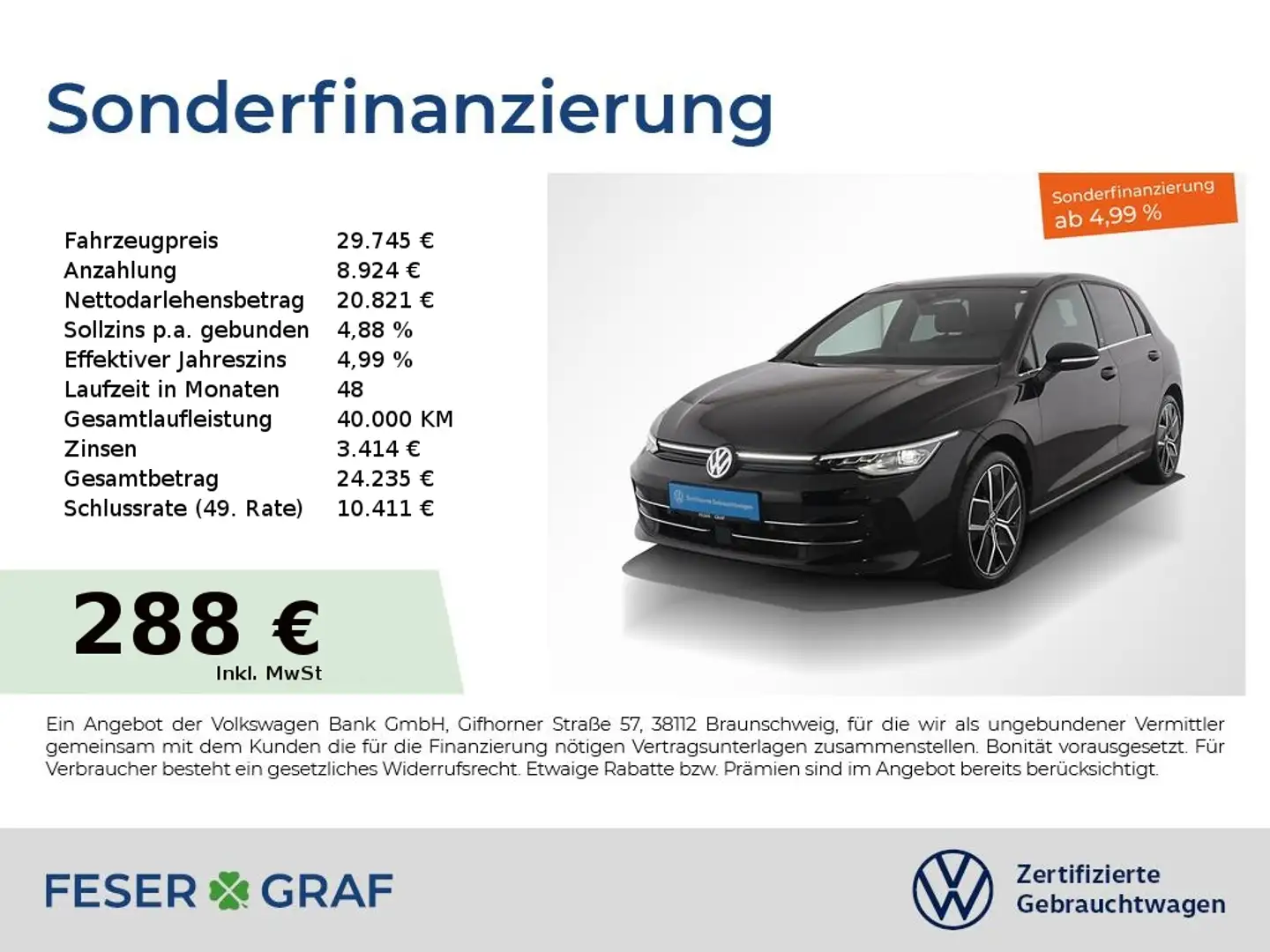 Volkswagen Golf 1.5 TSI Style Edition 50 DSG AHK/Panorama Schwarz - 1