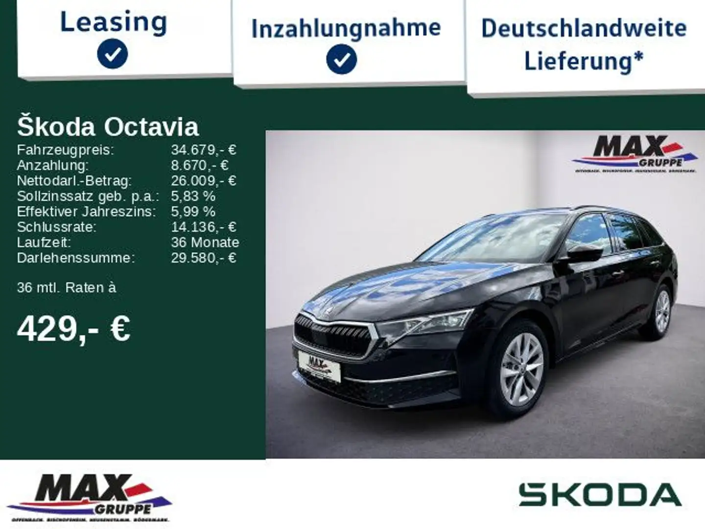 Skoda Octavia Com1.5TSI mHEV MATRIX-LED+HUD+LED+STDHZG Noir - 1