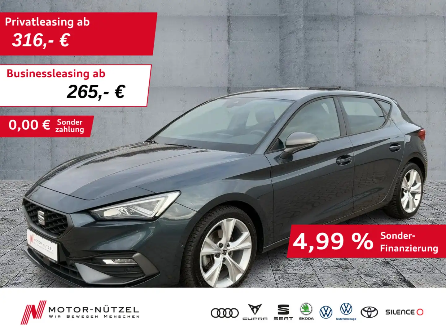 SEAT Leon 1.5 eTSI DSG FR LED+NAV+APP+ACC+SHZ+RFK+GRA Grau - 1