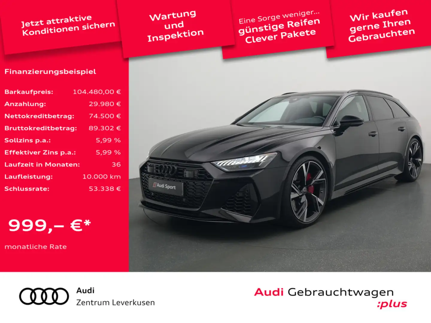 Audi RS6 Avant quattro LEDER PANO STANDHZ B&O DYNA Schwarz - 1