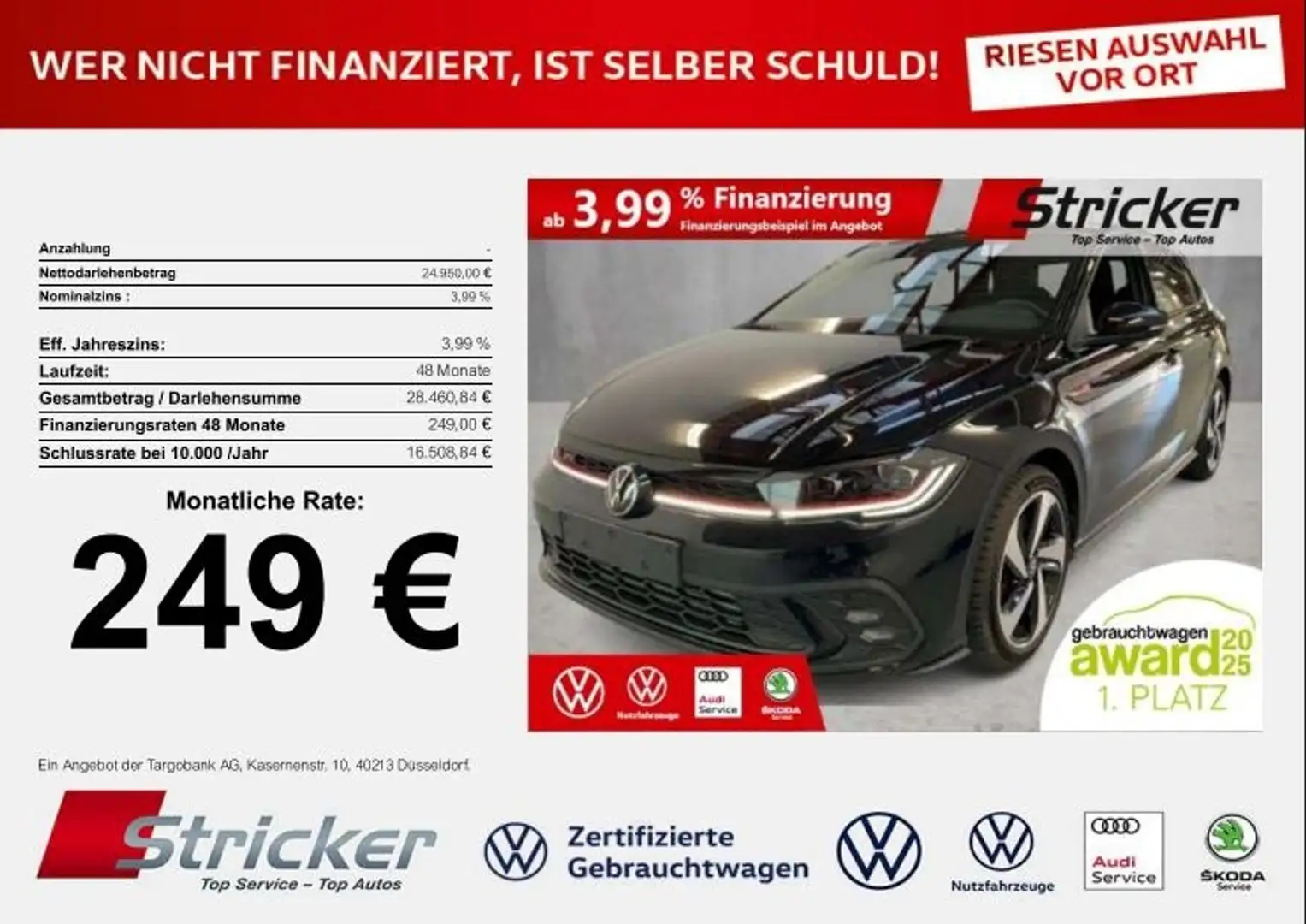 Volkswagen Polo GTI 2.0TSI DSG 249,-ohne Anzahlung ACC App-Connec Schwarz - 2