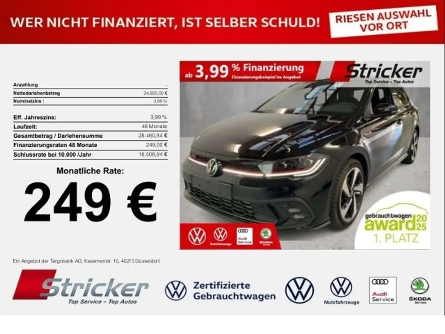 Volkswagen Polo GTI 2.0TSI DSG 249,-ohne Anzahlung ACC App-Connec Schwarz - 1