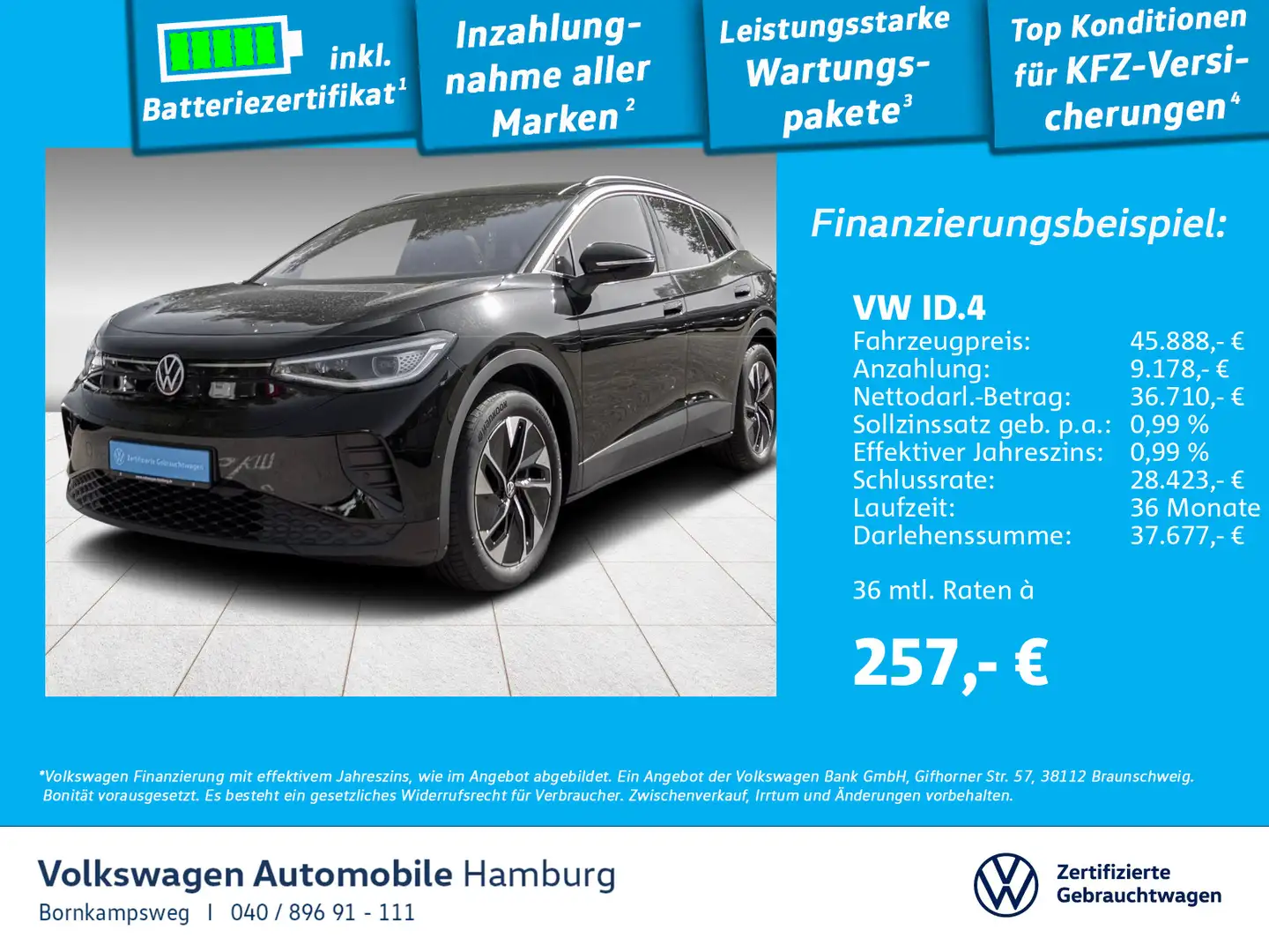 Volkswagen ID.4 Pro Rückfkamera Navi AHK Panoramadach Schwarz - 1