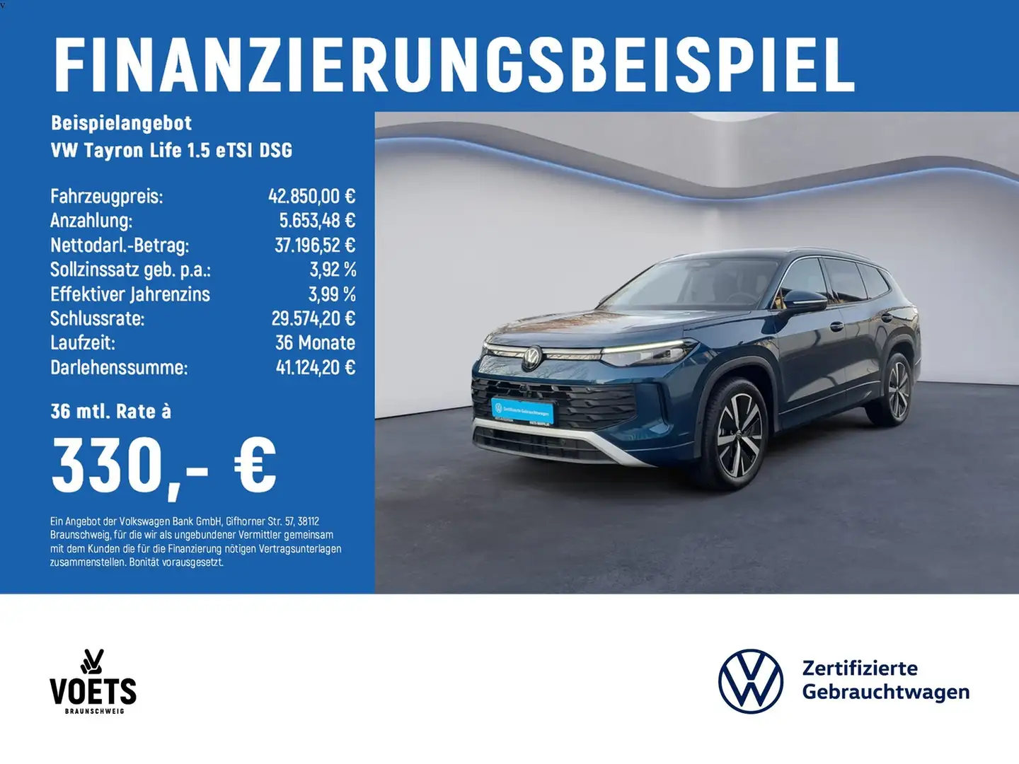 Volkswagen Tayron Life 1.5 eTSI DSG LED+RearView+PDC Blau - 2