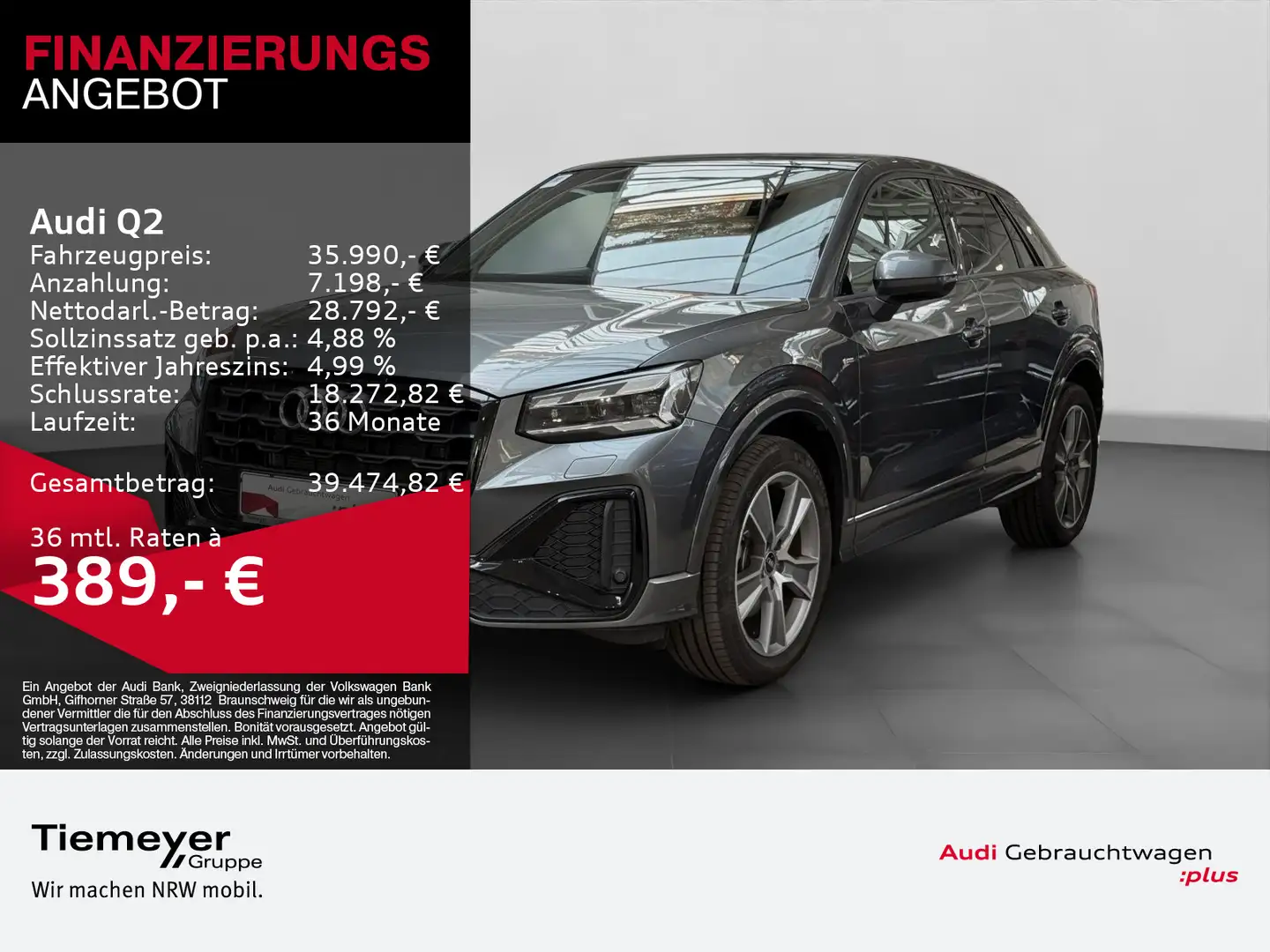 Audi Q2 35 TDI 2x S LINE LM18 FEINNAPPA PANO AHK Grau - 1