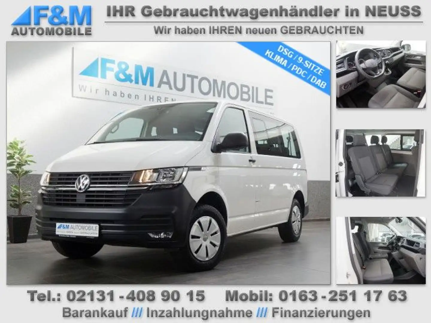 Volkswagen T6 Transporter T6.1 Transporter DSG 9 Sitze Klima PDC Blanco - 1