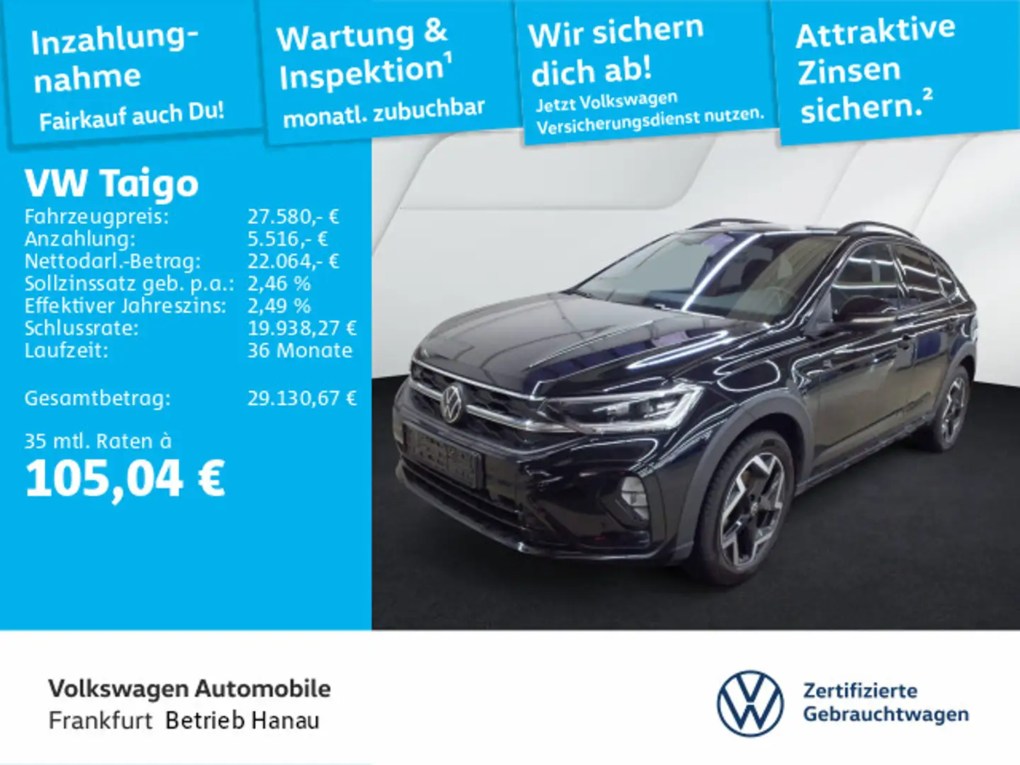 Volkswagen Taigo 1.5 TSI DSG R-Line AHK DAB+ IQDrive FrontA Schwarz - 1