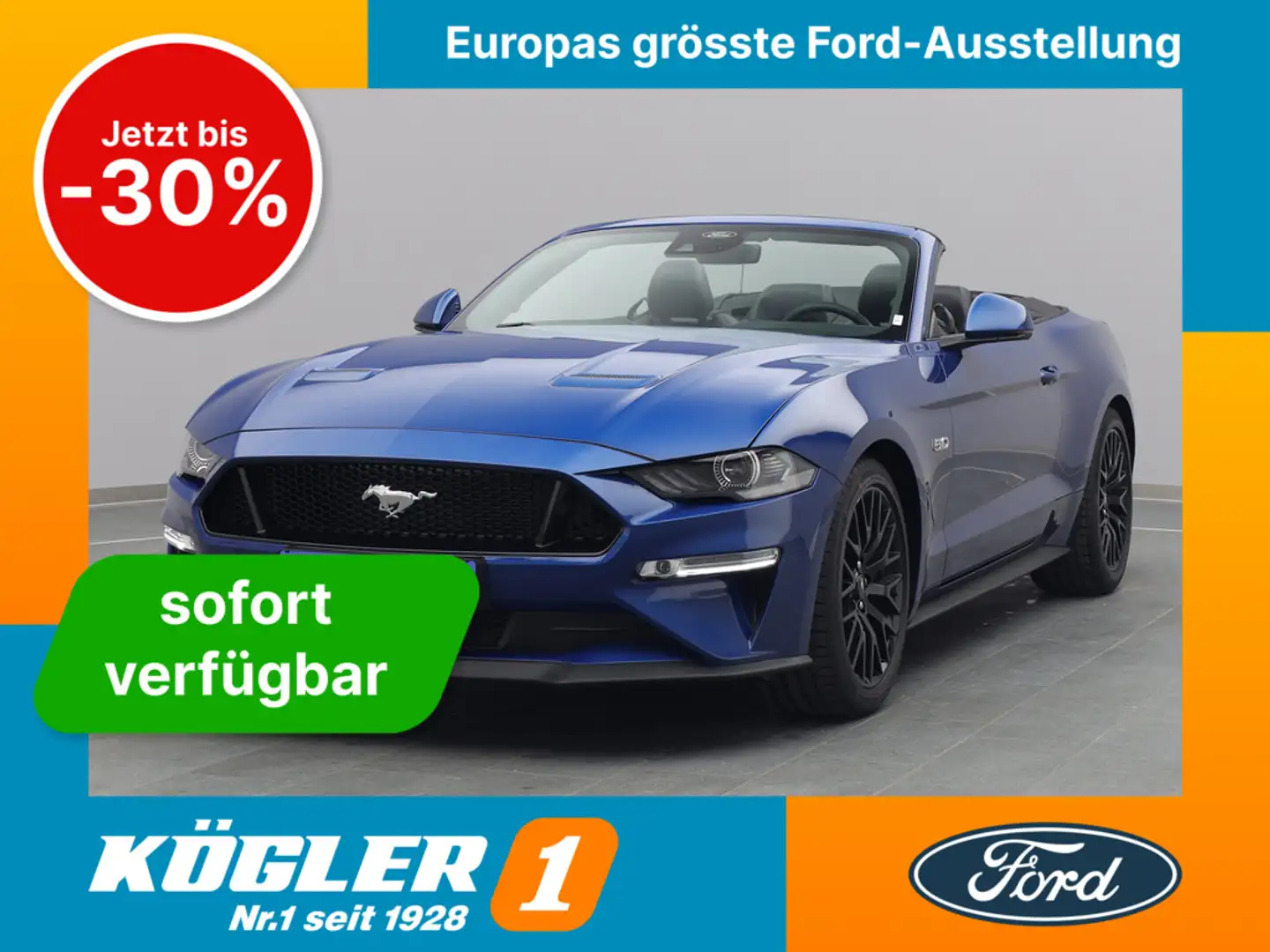 Ford Mustang GT Cabrio V8 450PS Aut./Premium2 Blauw - 1
