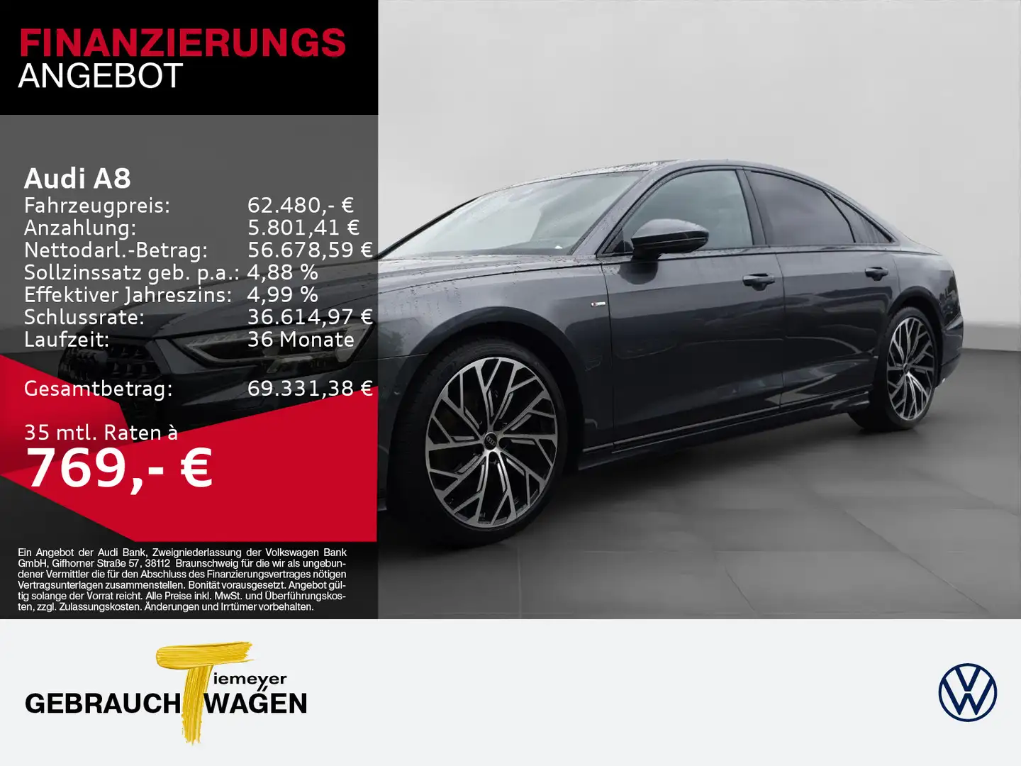 Audi A8 50 TDI Q 2x S LINE MATRIX PANO NAVI+ BuO LM21 Gris - 1