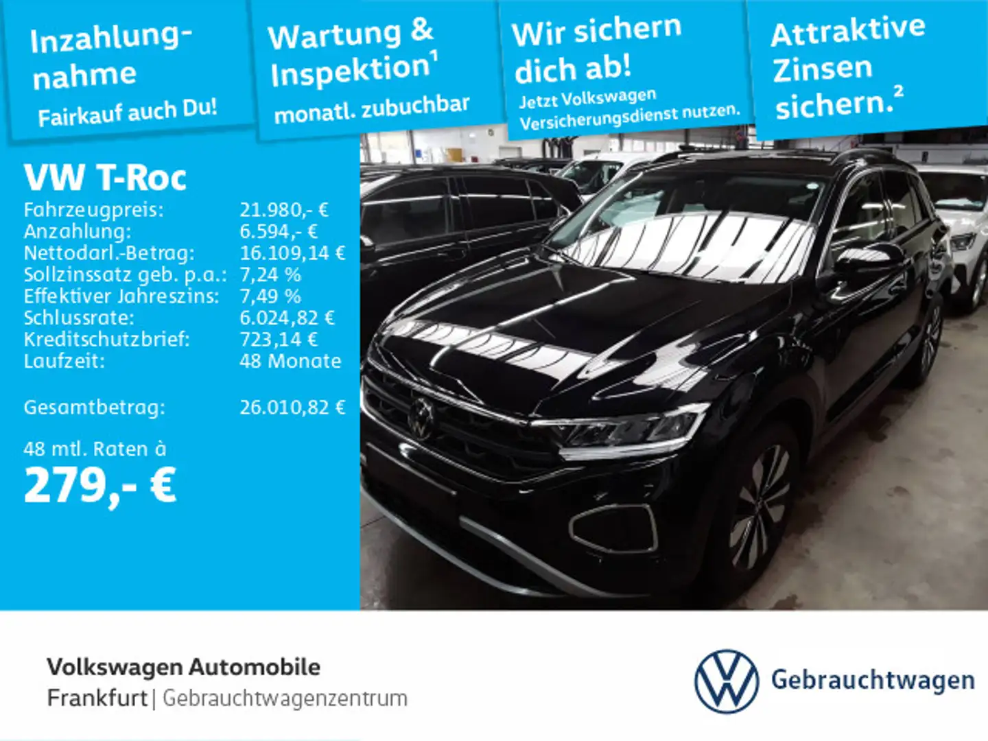 Volkswagen T-Roc 1.0 TSI Goal Navi LED DAB+ FrontAssist Schwarz - 1