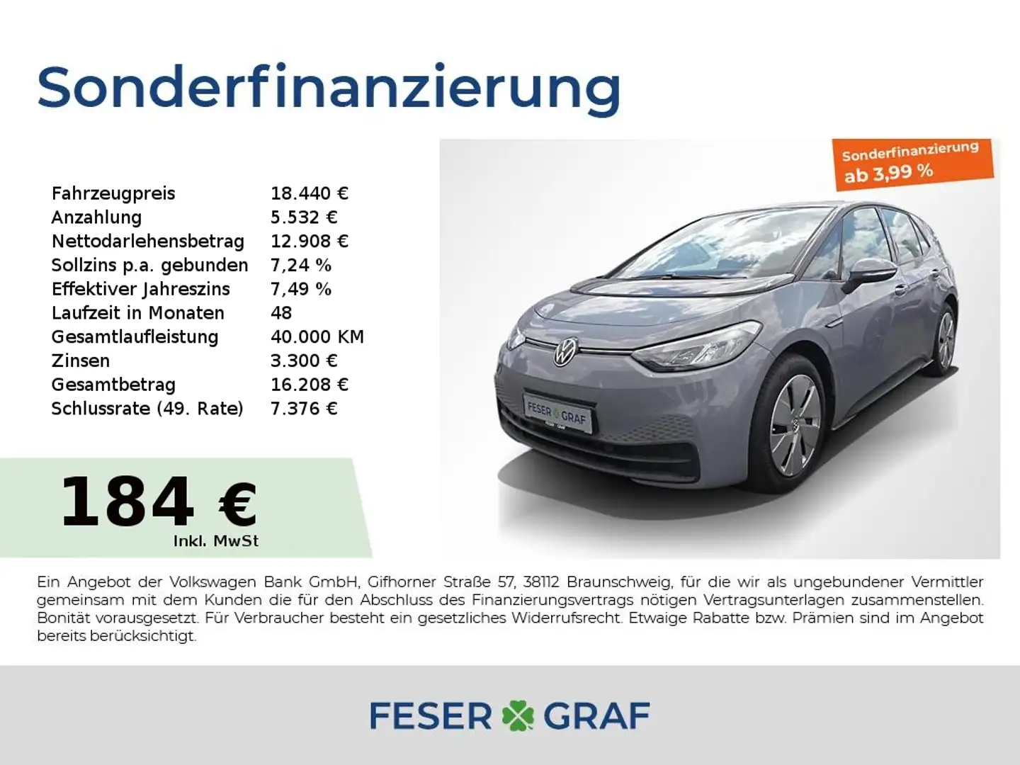 Volkswagen ID.3 Pure Performance Navi Wärmepumpe V-Cockpit Grau - 1