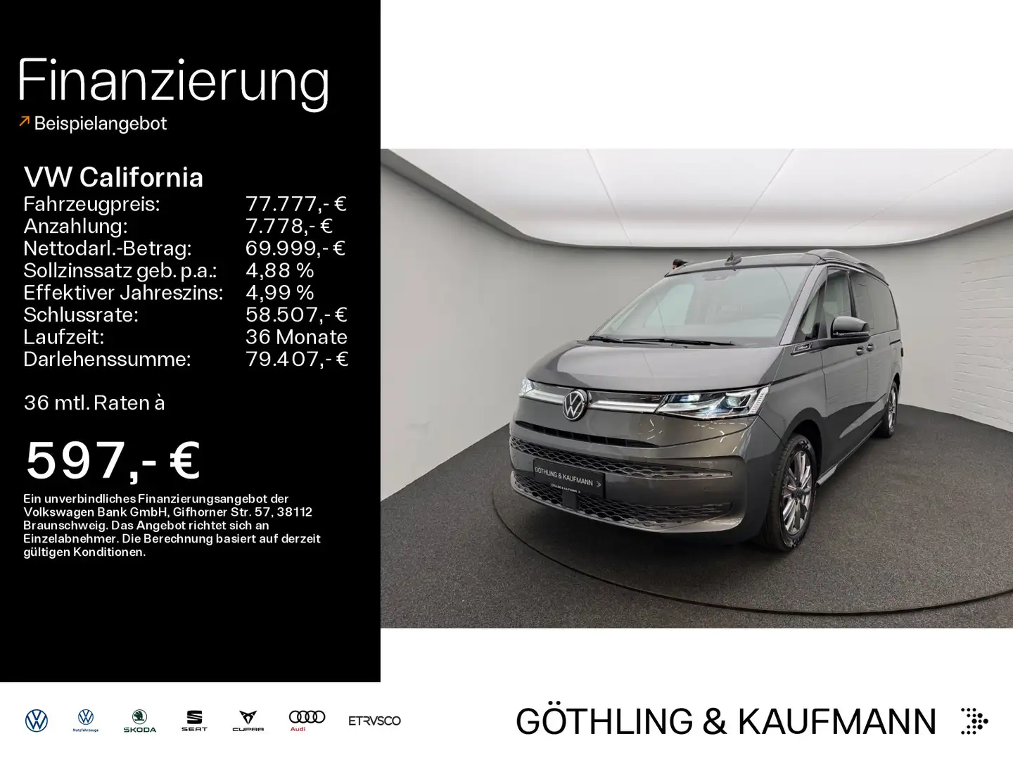 Volkswagen T7 California 2.0 TDI Ocean DSG*LED*Digital*Navi Сірий - 1