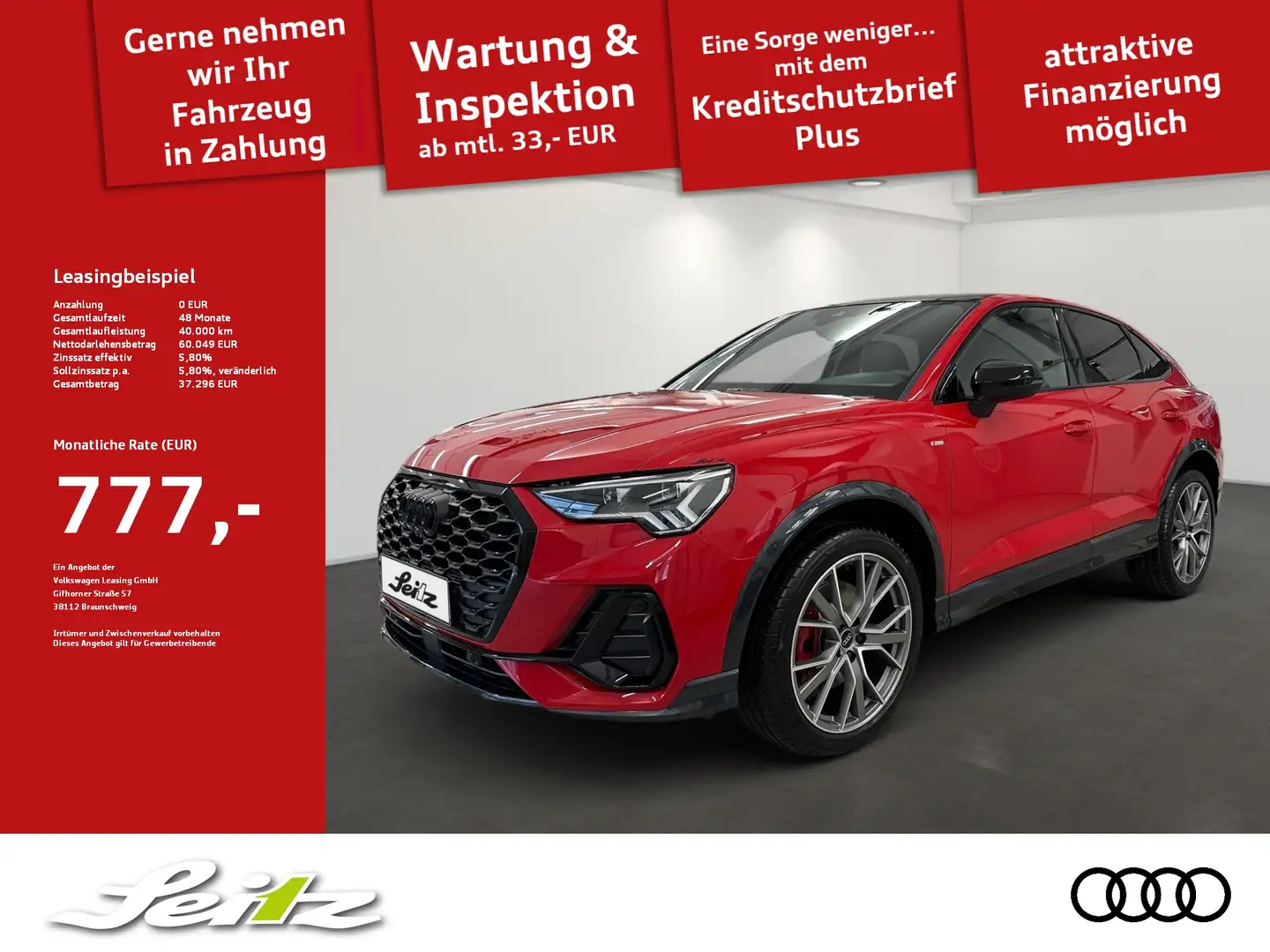 Audi Q3 Sportback 45 TFSI quattro S line *PANO*AHK* Rood - 1