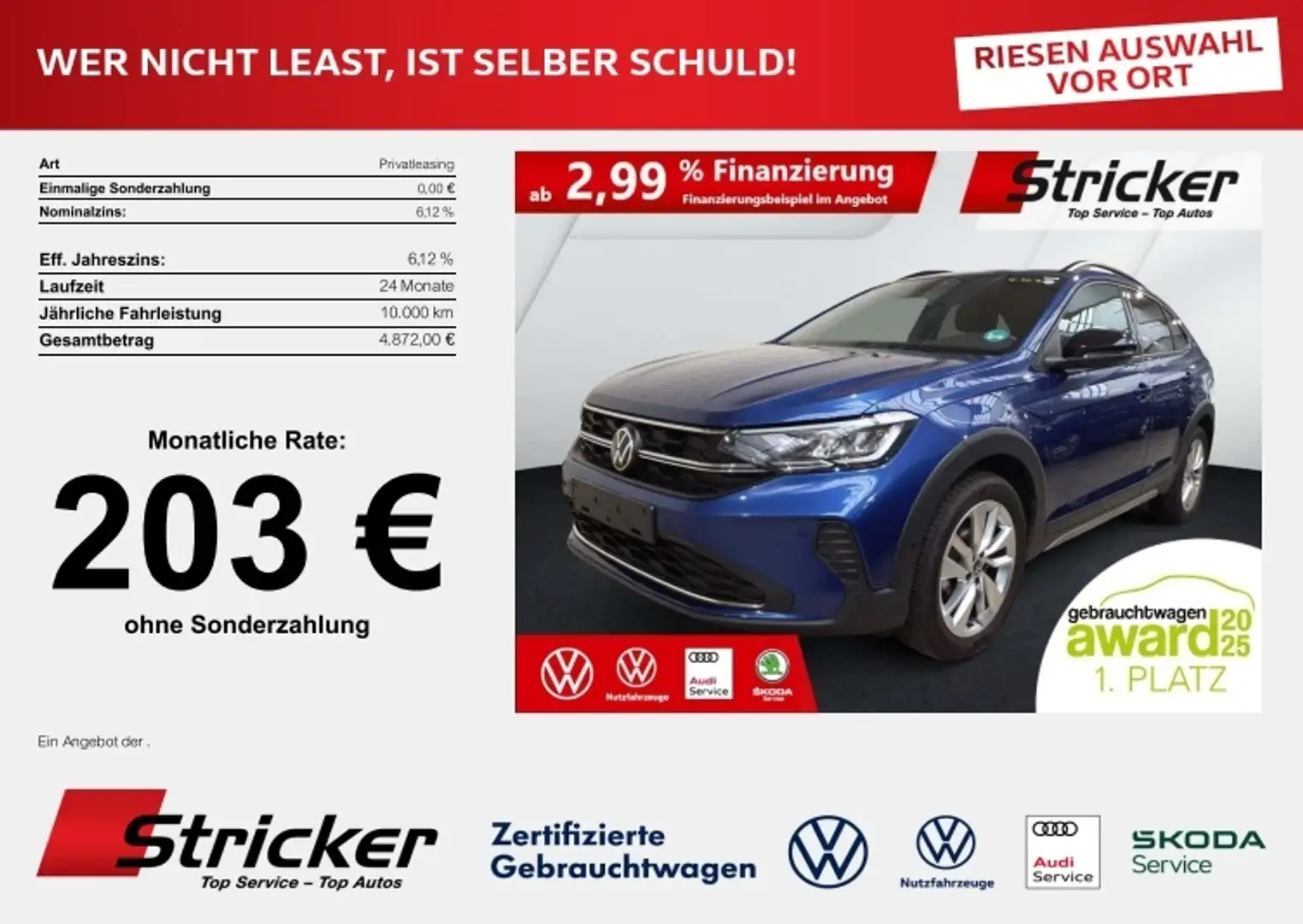 Volkswagen Taigo Goal 1.0TSI DSG 203,-ohne Anzahlung Navi Sitzheiz Blau - 1