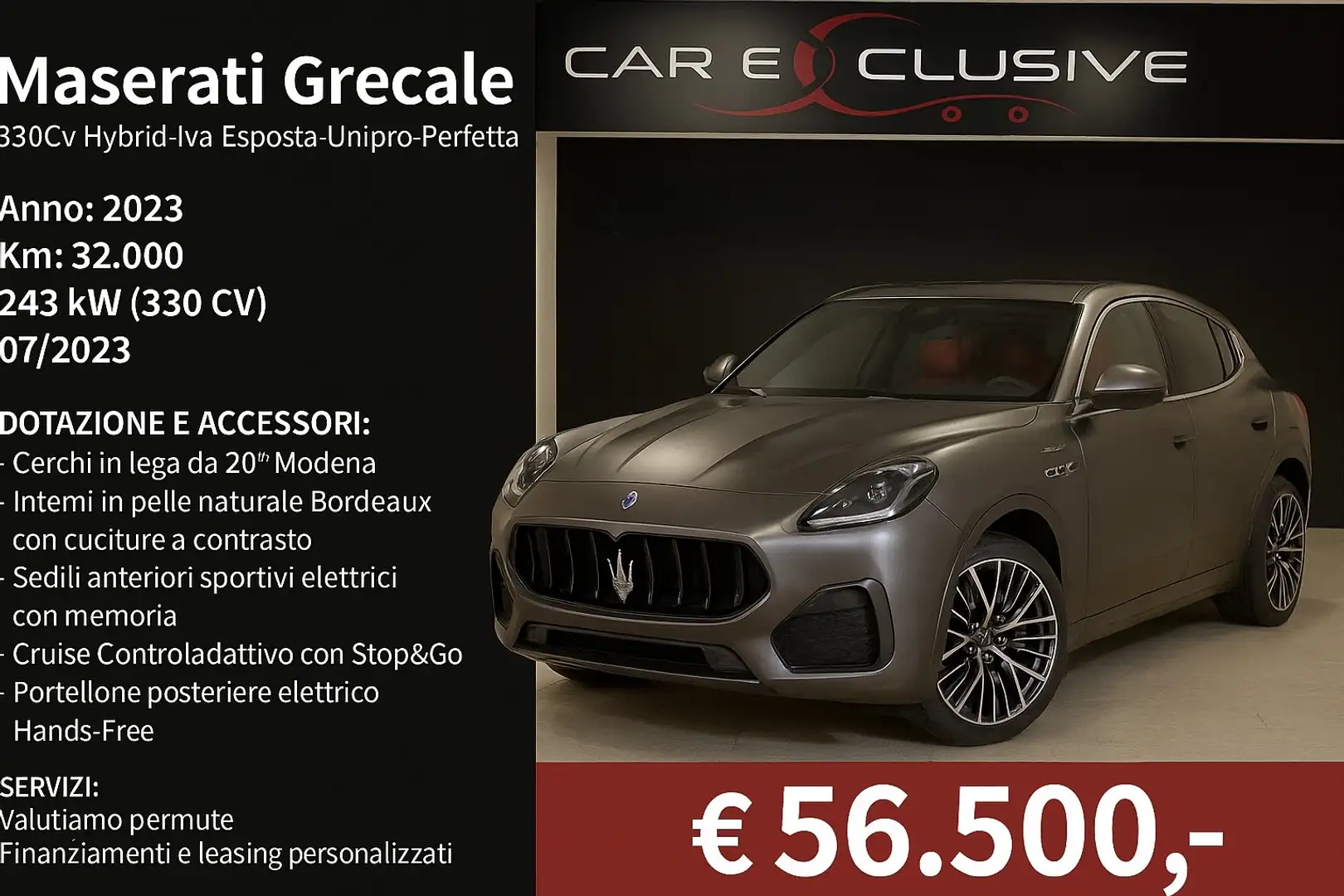 Maserati Grecale 330Cv Hybrid-Iva Esposta-Unipro-Perfetta Grigio - 1