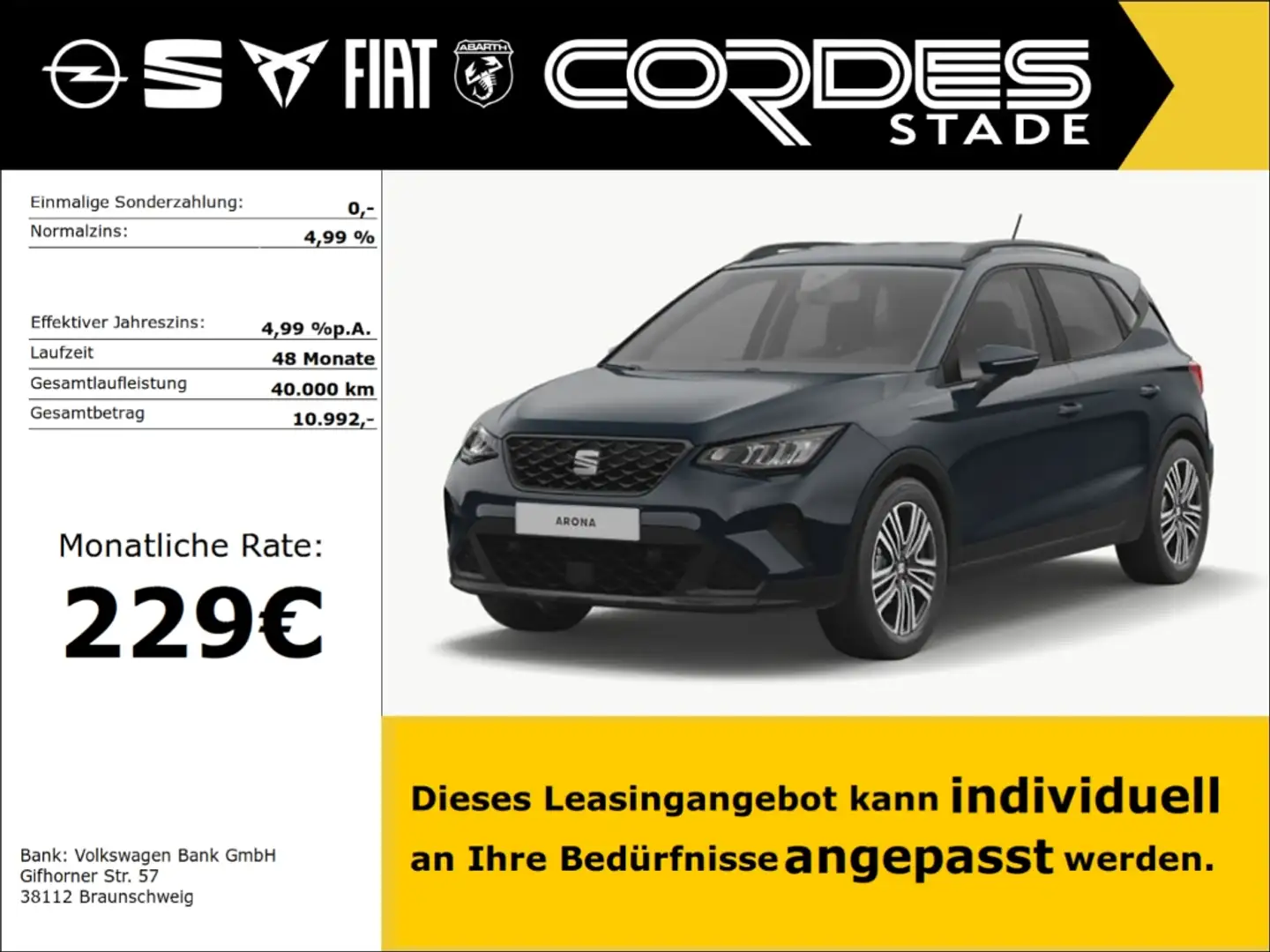 SEAT Arona Road Edition AT, PDC, Navi, Klima Leasing 229 € oh Niebieski - 1