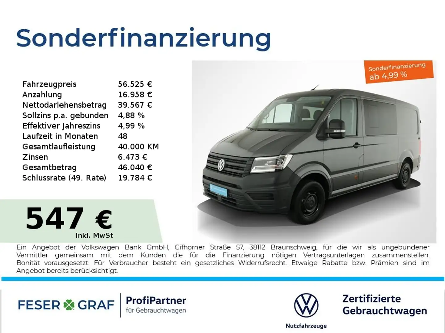 Volkswagen Crafter 2.0TDI KastenPlus MR Automatic AHK LED ACC 5Sitze Gri - 1