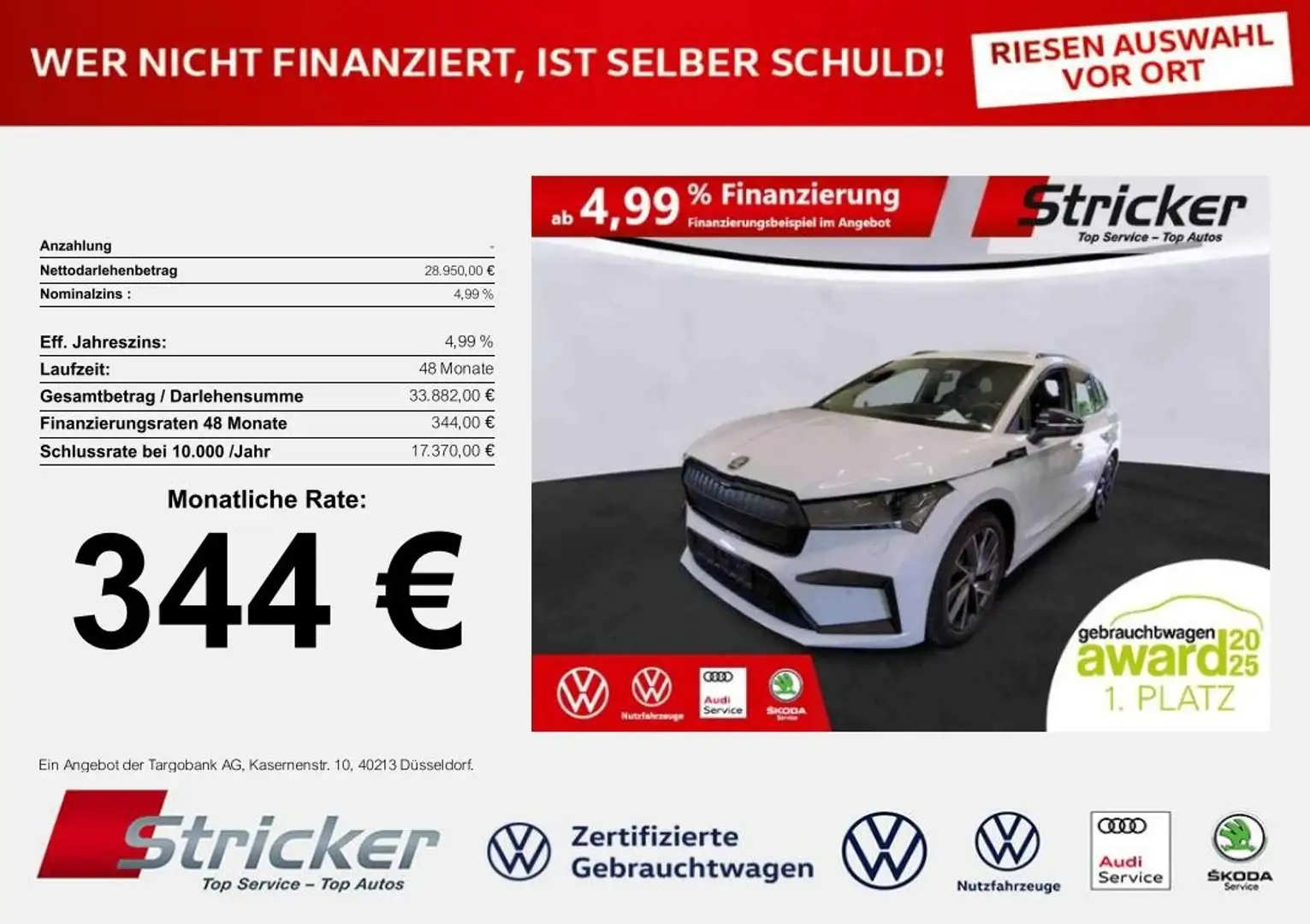 Skoda Enyaq iV60 Sportline 344,-ohne Anzahlung Matrix Kamera Blanc - 1