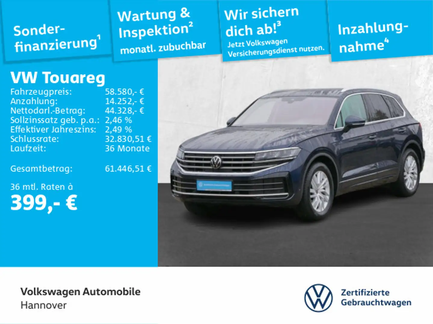 Volkswagen Touareg 3.0 V6 TDI DSG Elegance Leder Navi ACC A Blau - 1