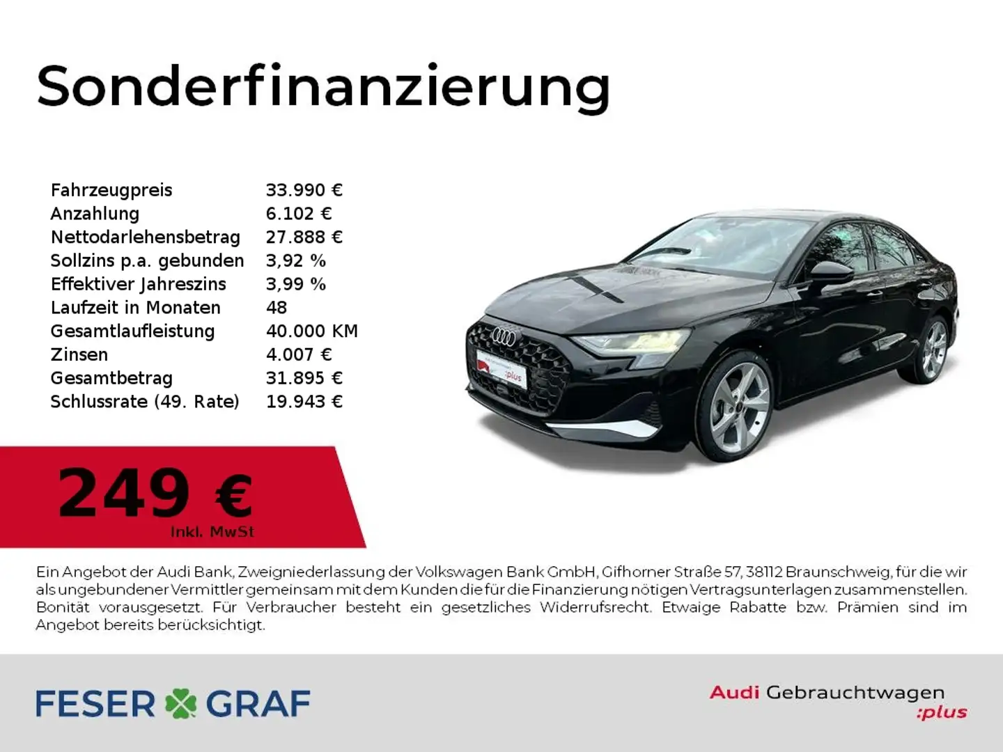 Audi A3 Limousine 35TFSI Navi/SHZ/Kamera/AHK/ACC Schwarz - 1