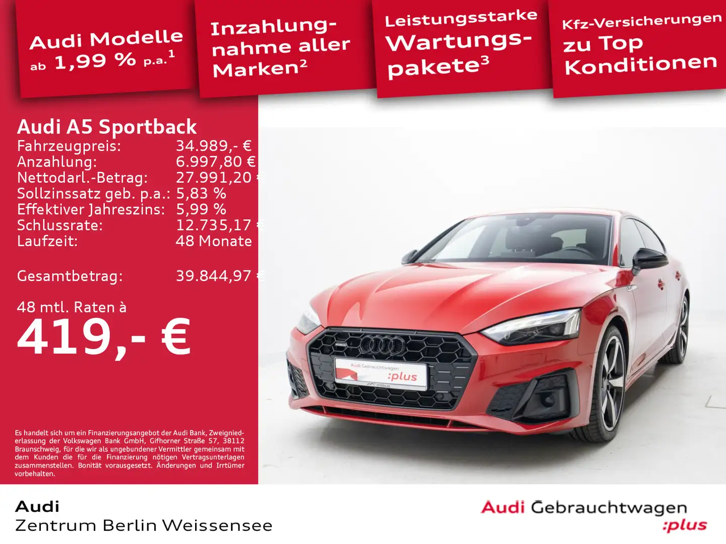 Audi A5 40 TDI S-TRO*S-LINE*QUA*MATRIX*NAVI Rot - 1