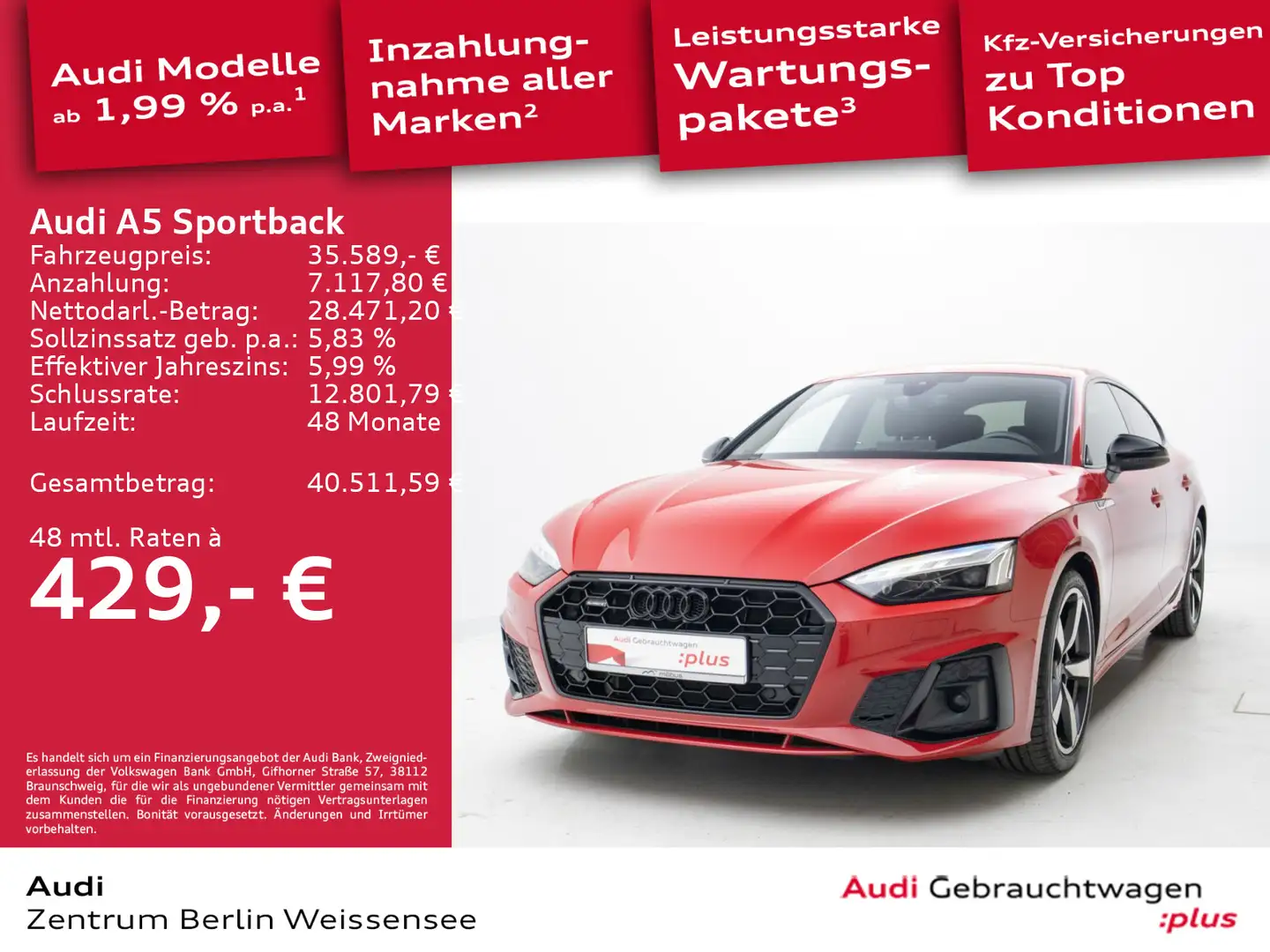 Audi A5 40 TDI S-TRO*S-LINE*QUA*MATRIX*NAVI Rouge - 1