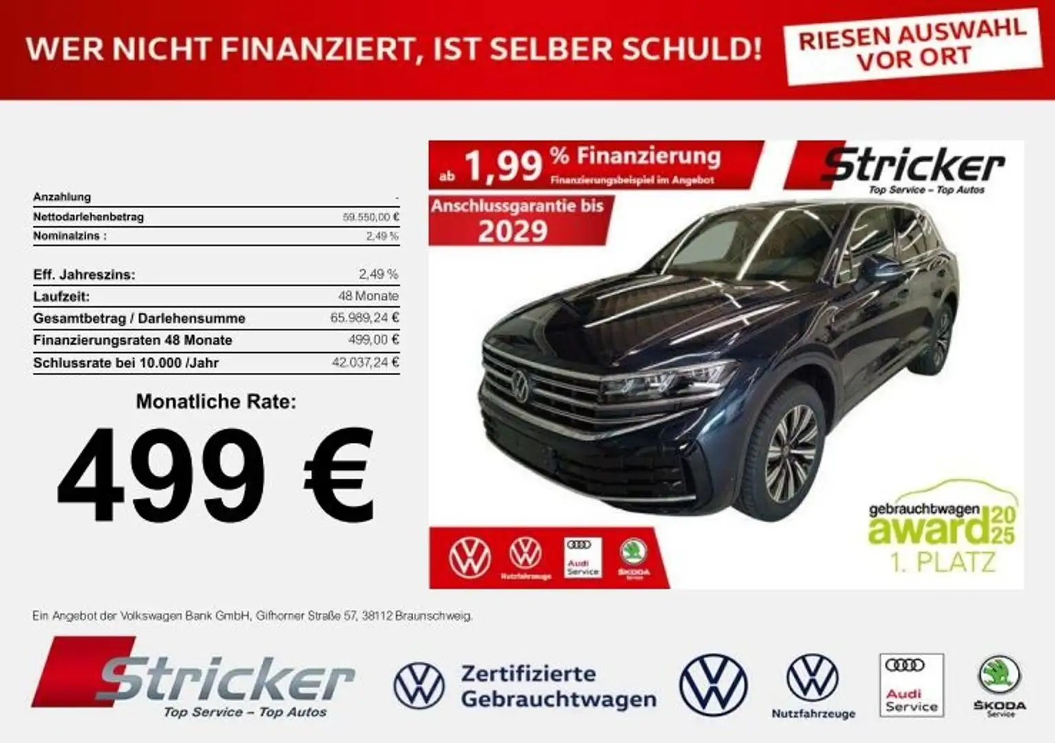 Volkswagen Touareg Elegance 3.0TDI 4M 499,-ohne Anzahlung Leder Stan Bleu - 2