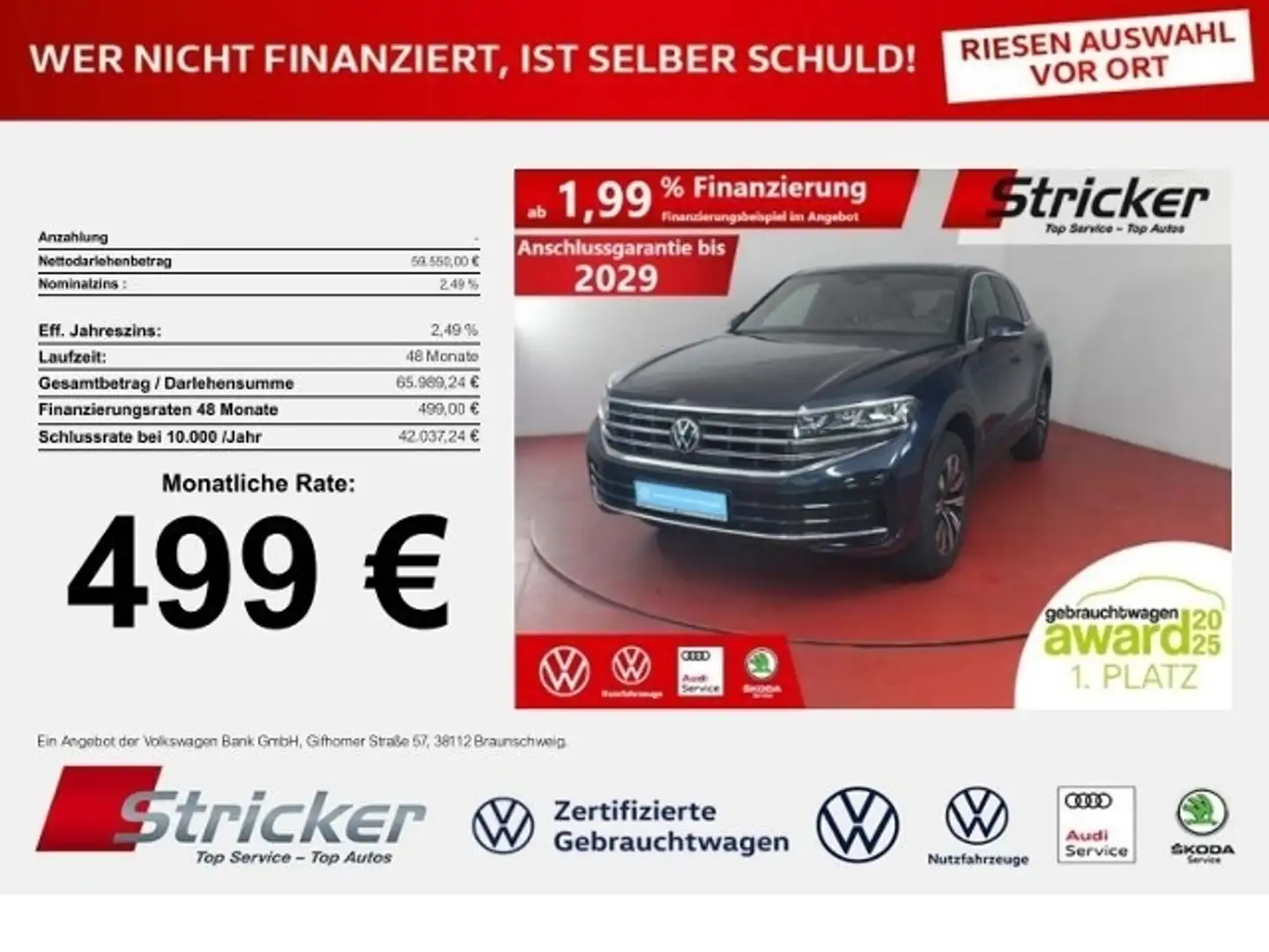 Volkswagen Touareg Elegance 3.0TDI 4M 499,-ohne Anzahlung Leder Stan Blauw - 1