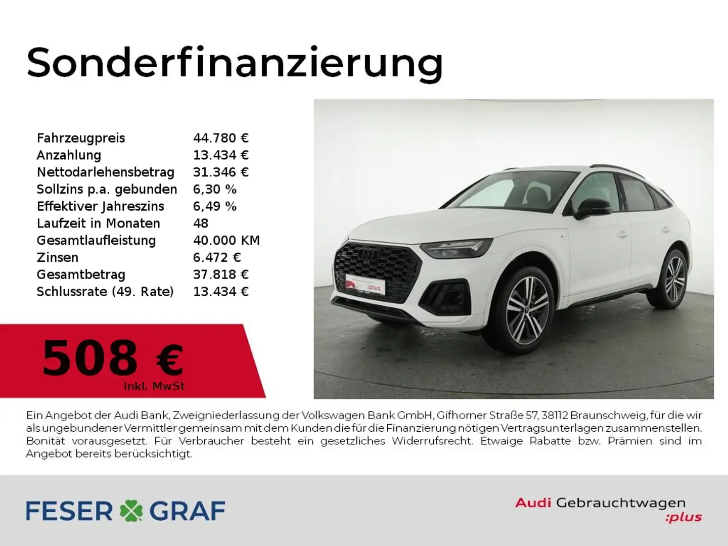 Audi Q5 Sportback 55 TFSI e S Line Int HUD,Leder Weiß - 1