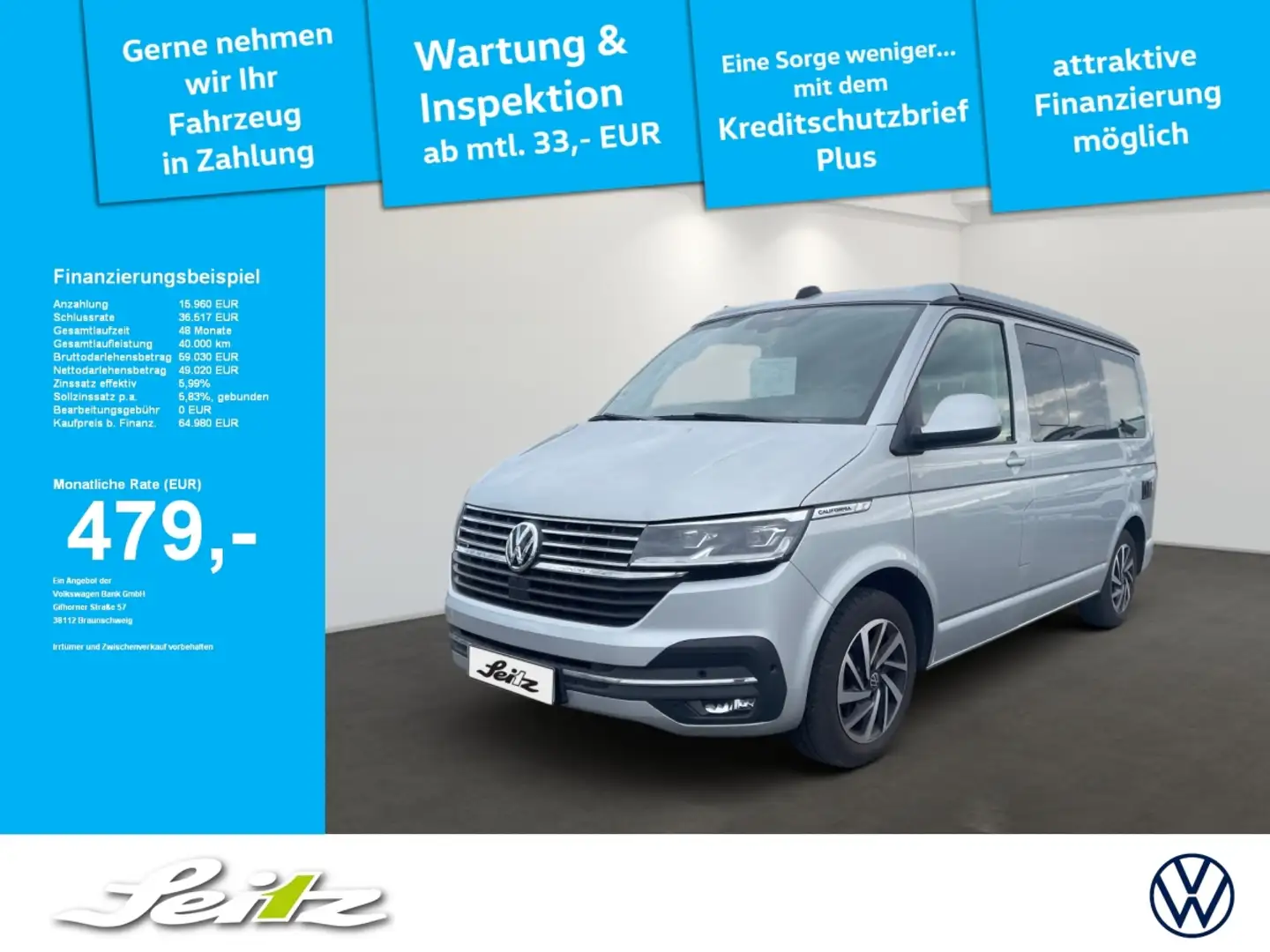 Volkswagen T6.1 California Ocean 2.0 TDI 4M KR *AHK*STANDH*KAMERA* Grau - 1