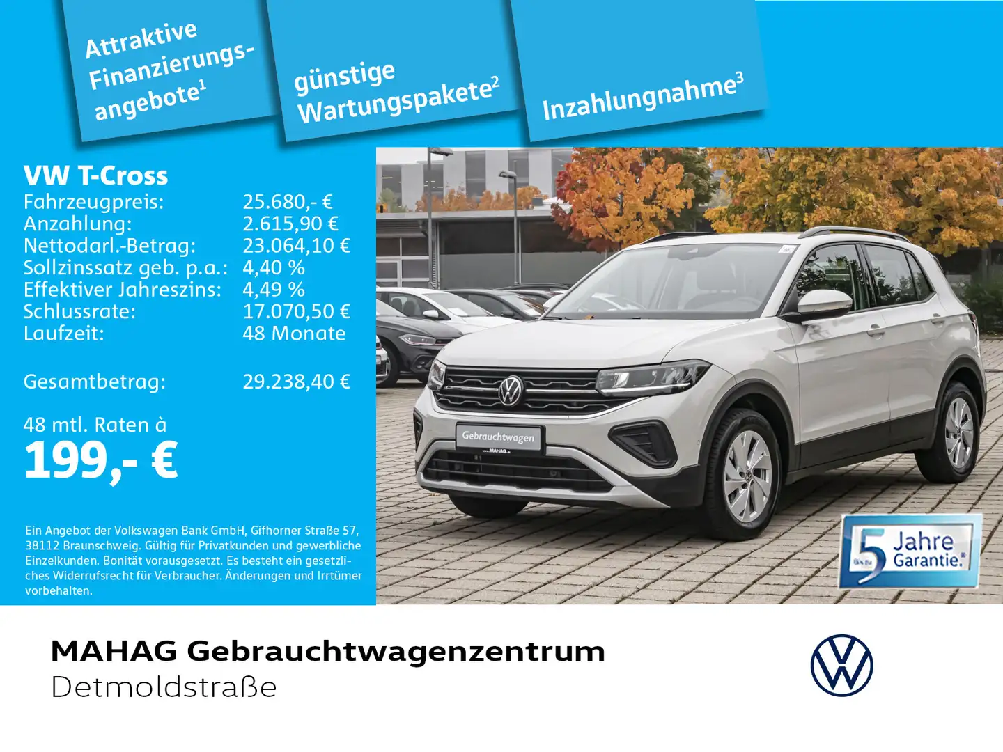 Volkswagen T-Cross 1.0 TSI Life AHK LED ParkAssist AppConne Grau - 1
