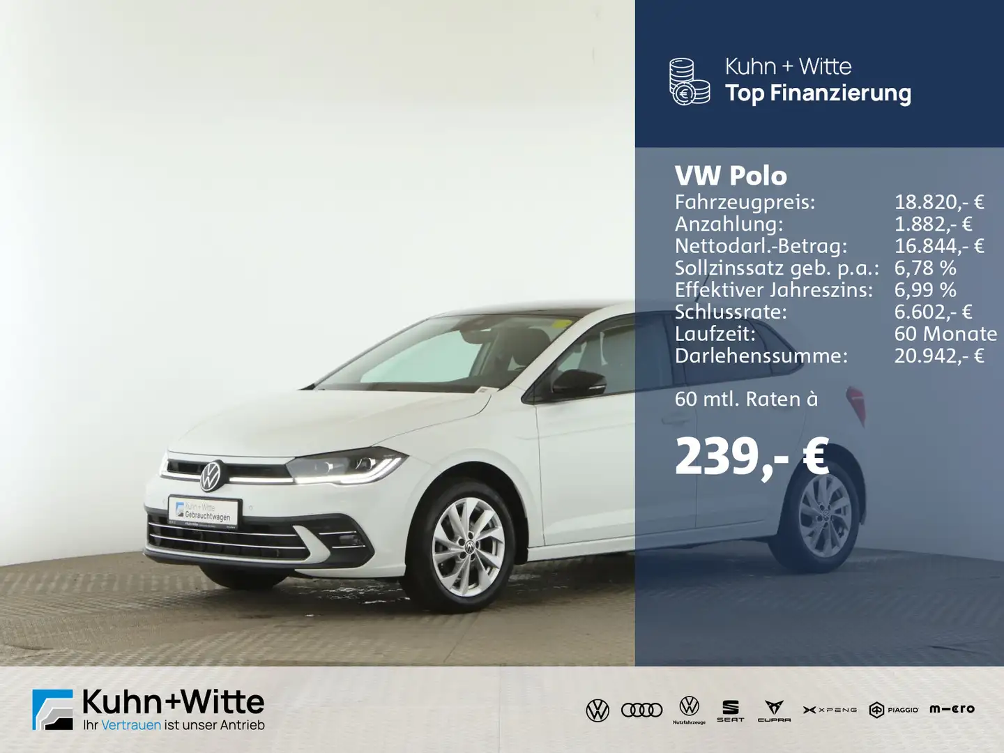 Volkswagen Polo 1.0 TSI Style *IQ.Light*ACC*RFK*Navi*SHZ*Kl Beyaz - 1