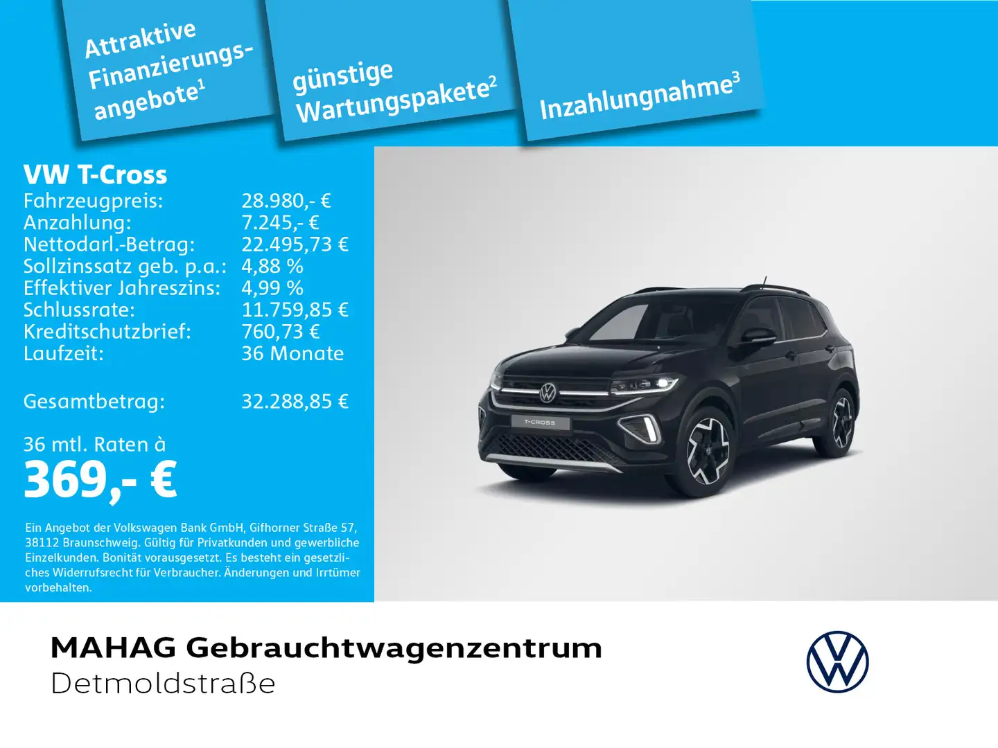 Volkswagen T-Cross 1.5 TSI R-Line AHK IQ.Light Navi ParkPil Noir - 1