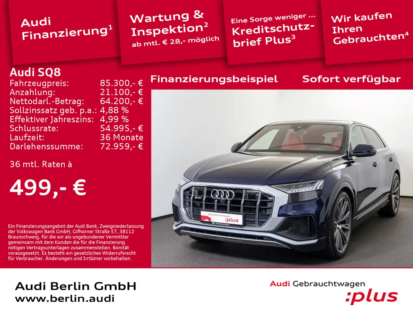 Audi SQ8 TFSI tiptr. 360°K STDHZG NACHTS HUD TV NAVI Blauw - 1