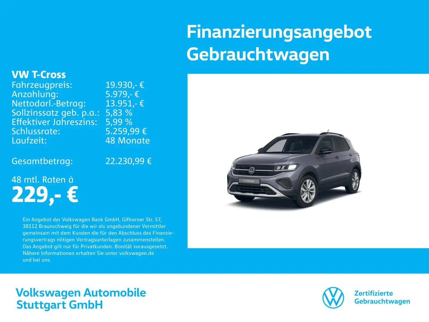 Volkswagen T-Cross Life 1.0 TSI Navi LED Tempomat Grau - 1