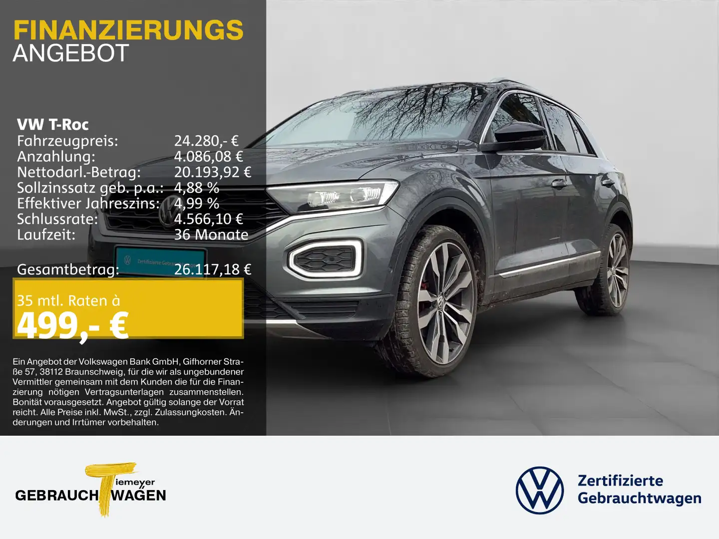 Volkswagen T-Roc 2.0 TSI DSG 4M SPORT AHK PANO LM19 STHZG Grau - 1