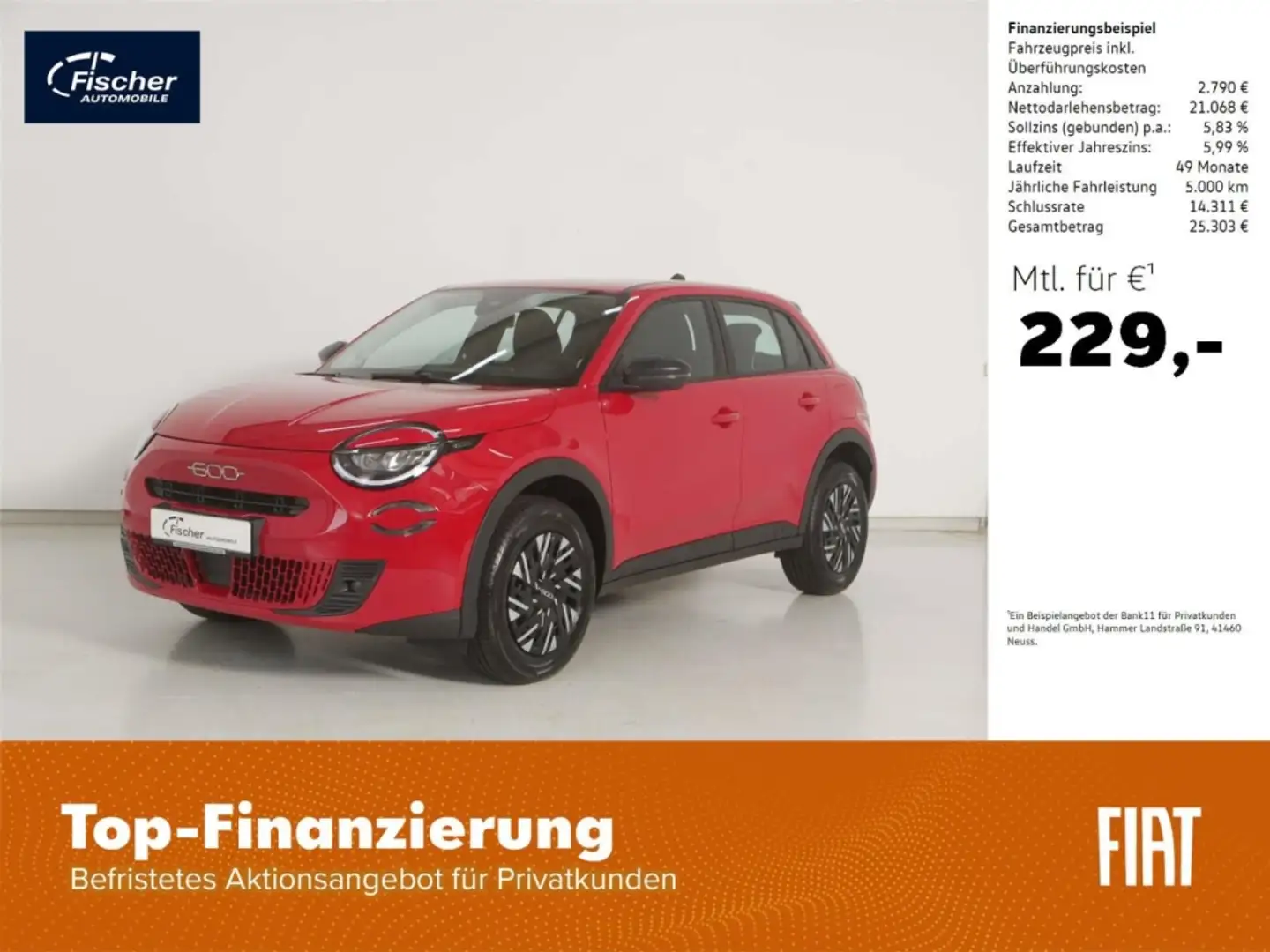 Fiat 600 hybrid 1.2 Hybrid T3 DCT Roşu - 1