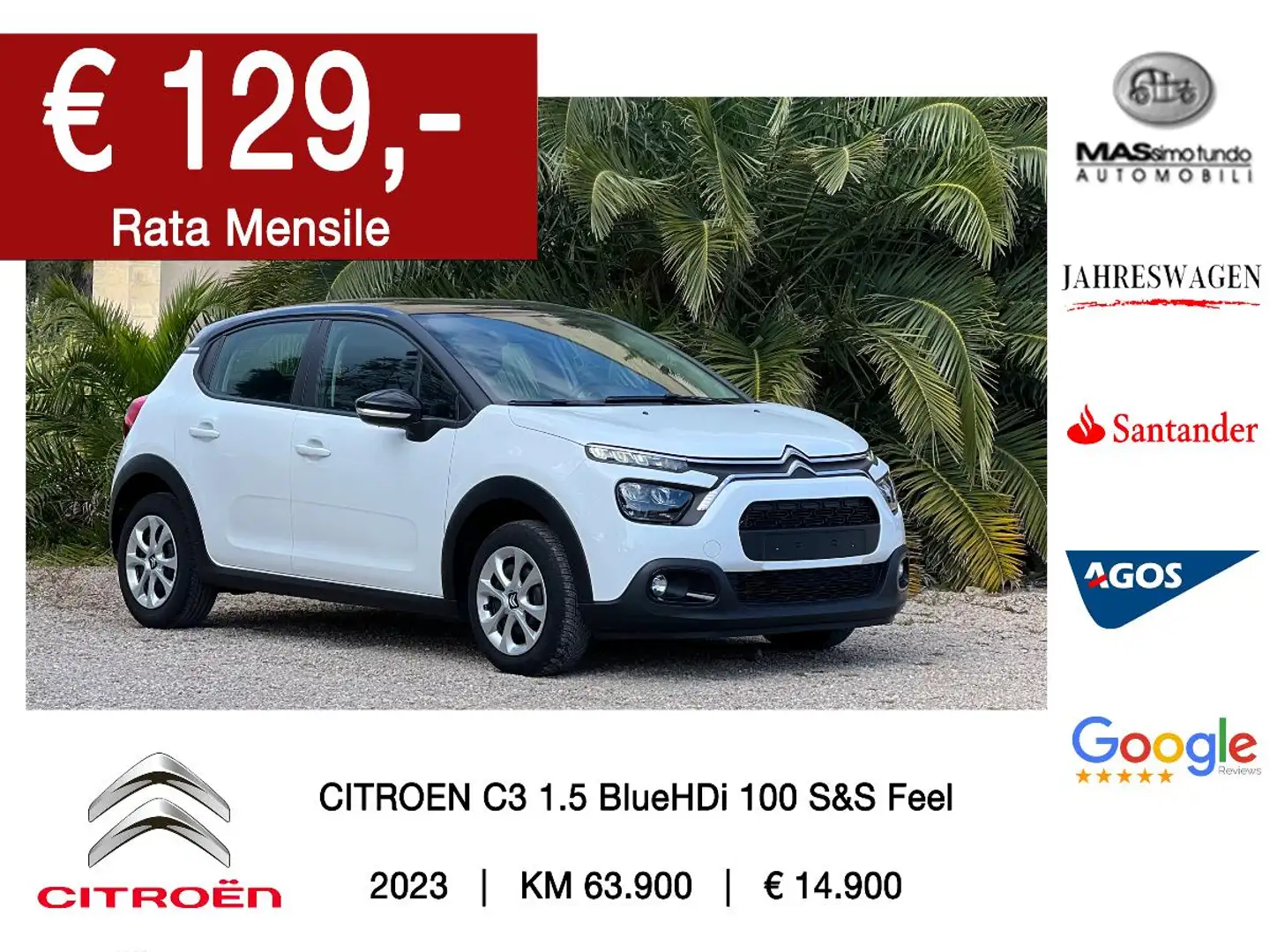 Citroen C3 BlueHDi 100 S&S Feel Pack Bianco - 1