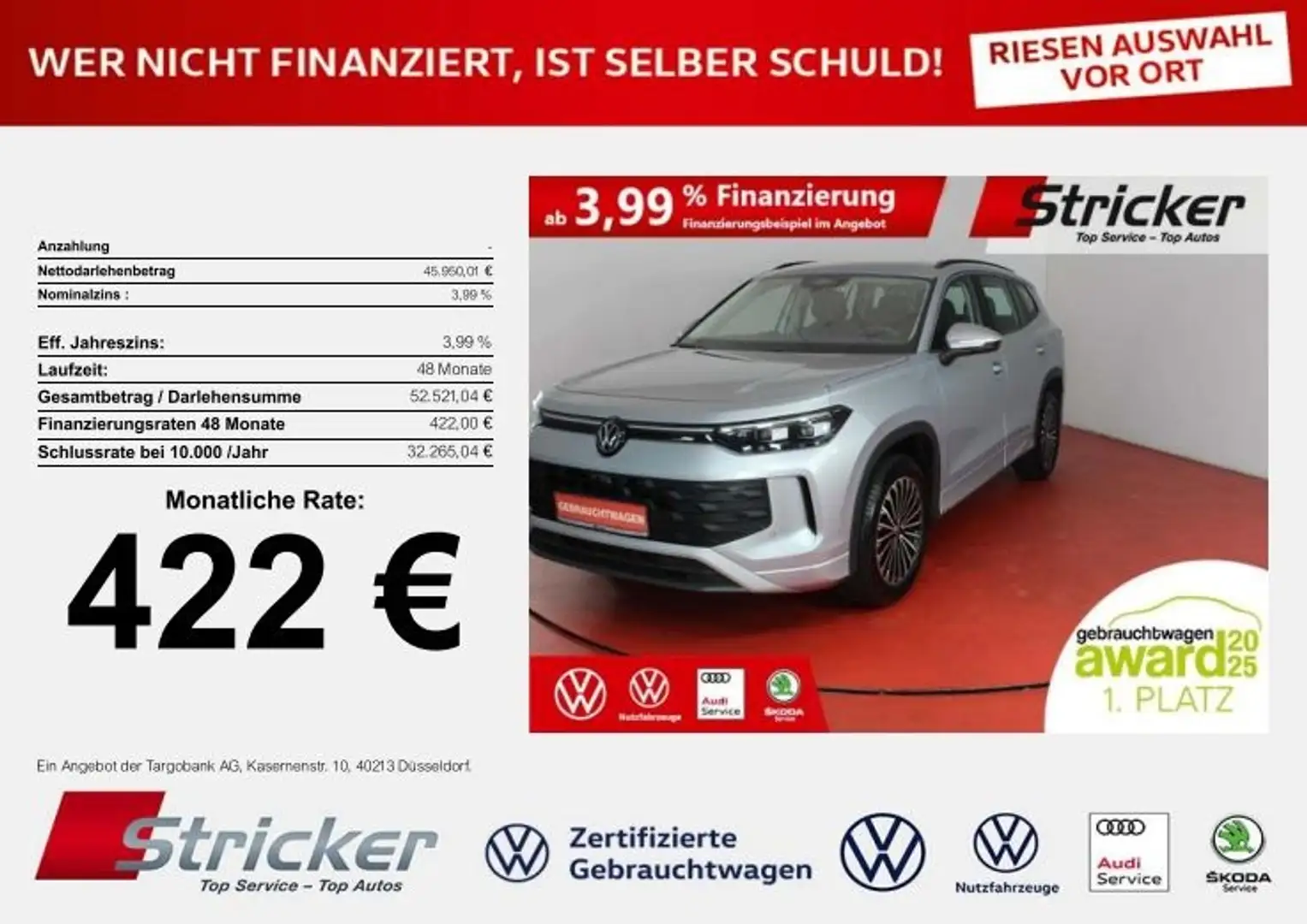 Volkswagen Tayron Life 2.0TDI DSG 422,-ohne Anzahlung 4M 7-Sitzer A Silber - 1