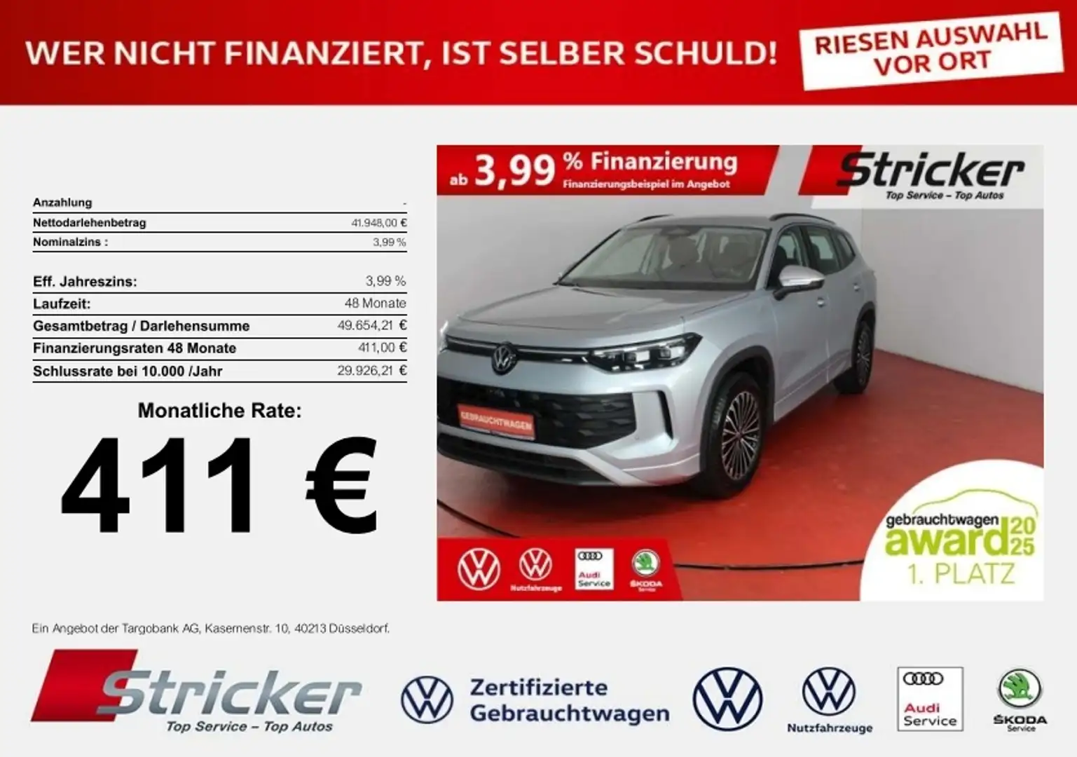 Volkswagen Tayron Life 2.0TDI DSG 411,-ohne Anzahlung 4M 7-Sitzer A Silber - 1