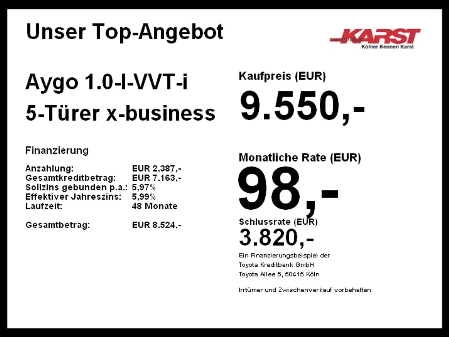 Toyota Aygo 1.0-l-VVT-i 5-Türer x-business Klimaa ZV Rouge - 2