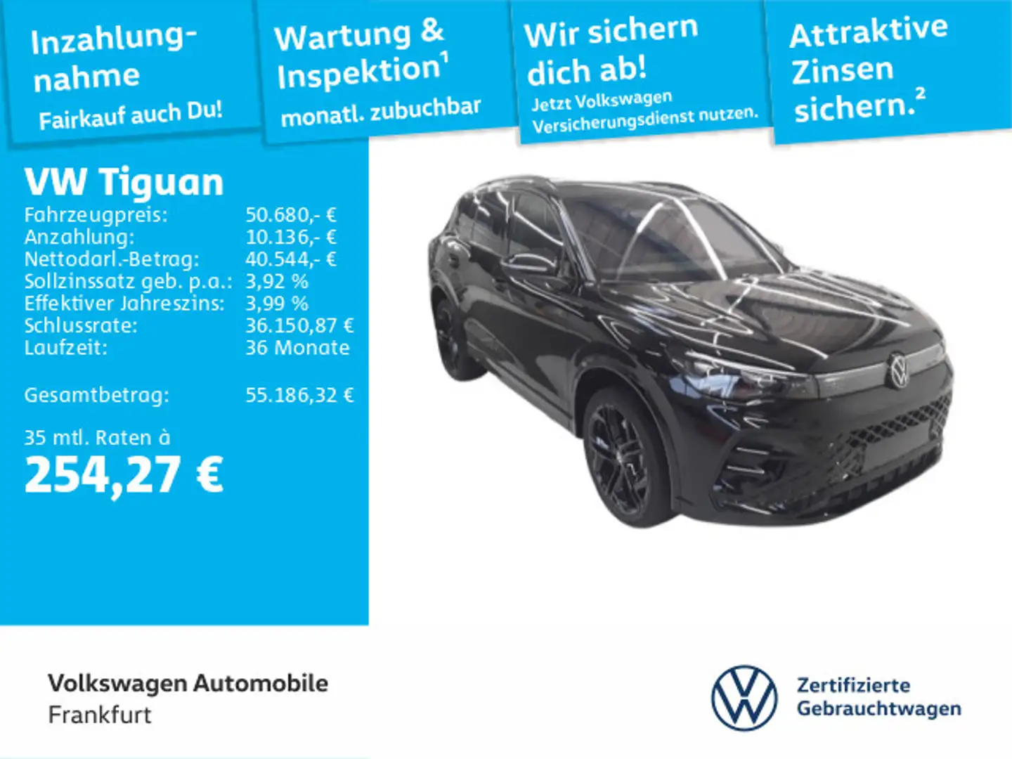 Volkswagen Tiguan 2.0 TDI DSG R-Line 4Motion Navi AHK Sprac Schwarz - 1