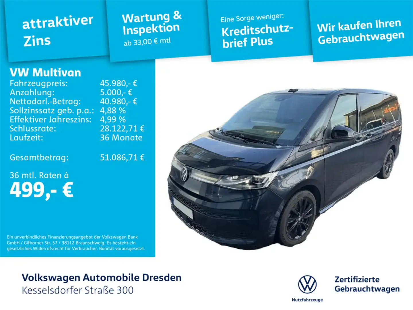 Volkswagen T7 Multivan T7 Multivan 1.5 TSI DSG LR Life AHZV Kamera LED Blau - 1