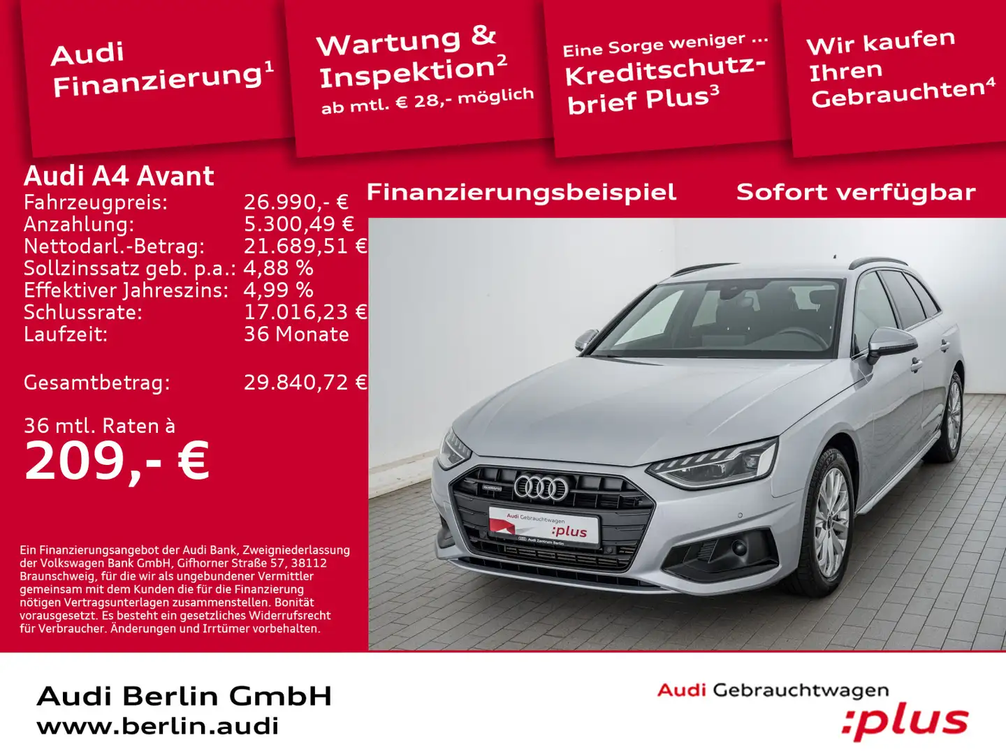 Audi A4 Advanced 40 TFSI qu.S tr. RFK LED NAVI Argento - 1