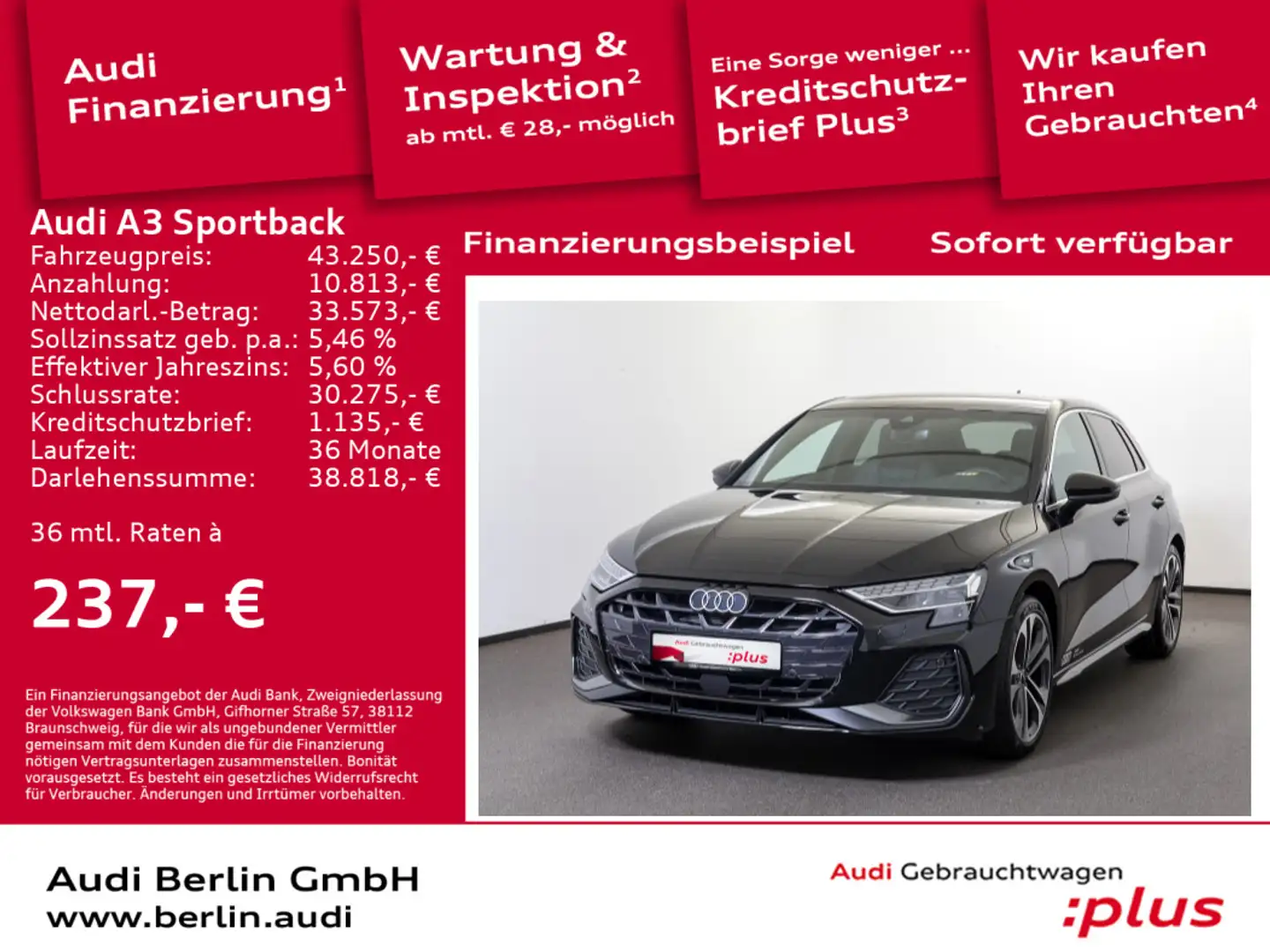 Audi A3 S line 35 TFSI S tronic Noir - 1