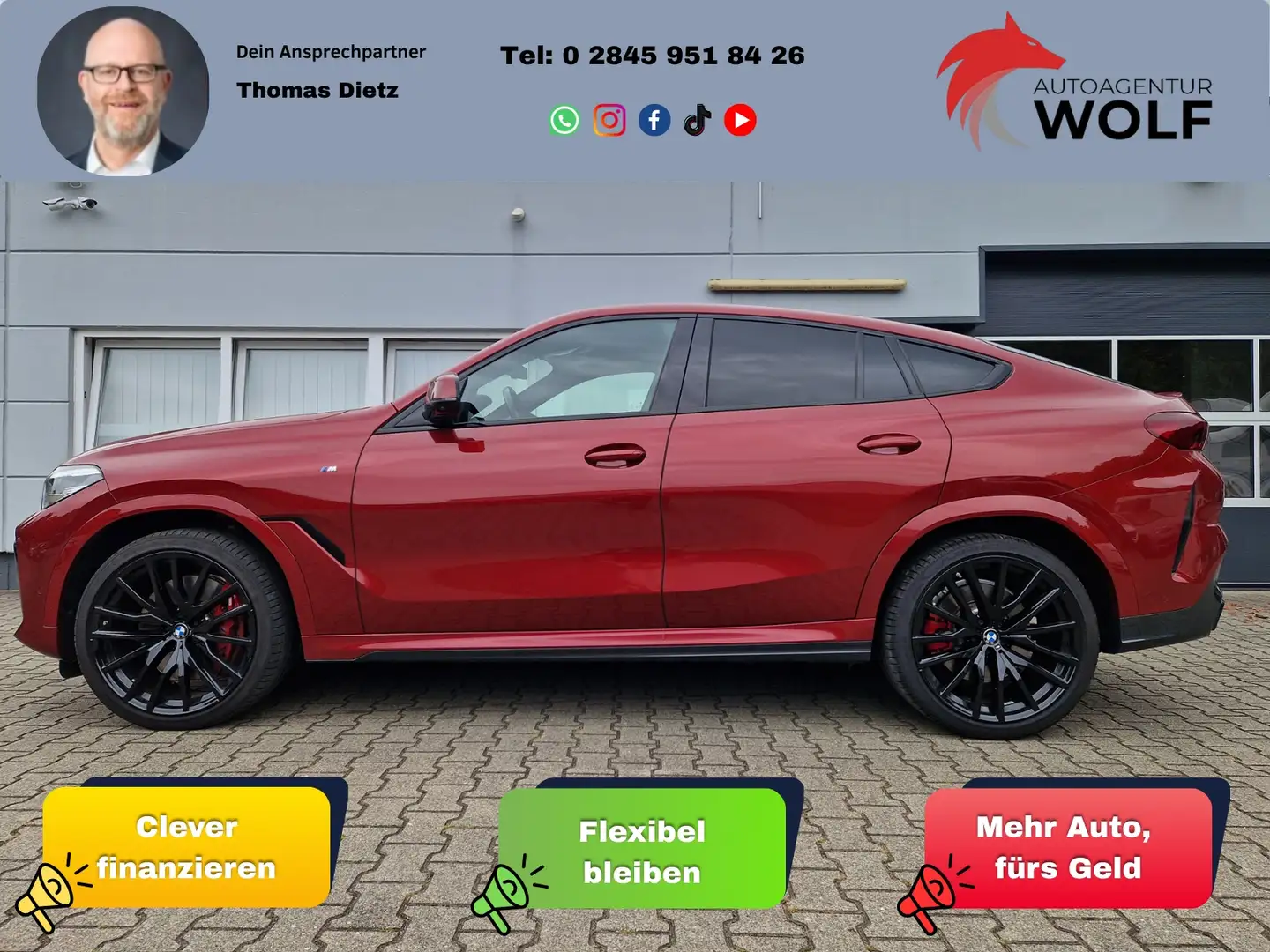 BMW X6 xDrive 40 d*M*Sport*Pano*Kamera*LM-F 9,5x22 *10,5 Rot - 1