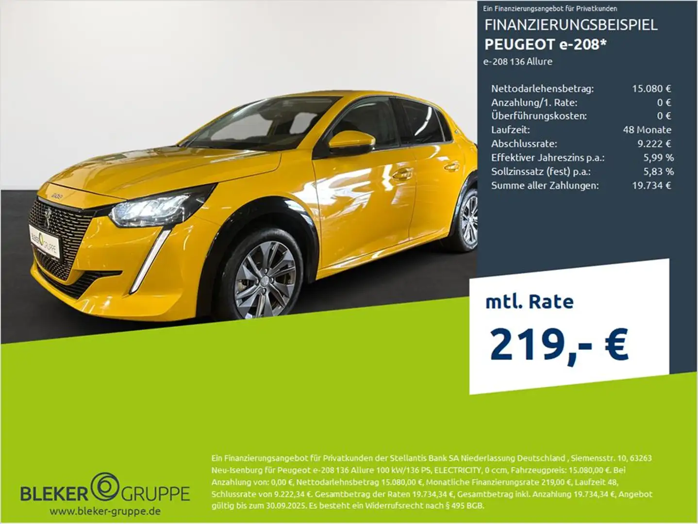 Peugeot e-208 208 Elektromotor 136 Allure Pack Gelb - 1