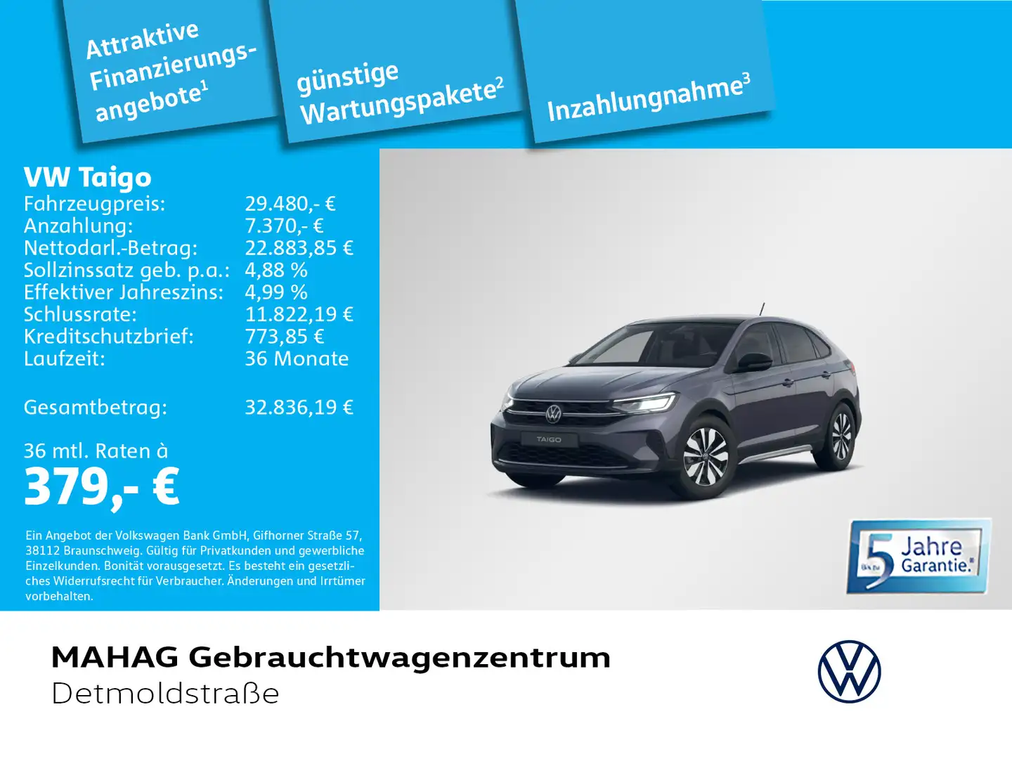 Volkswagen Taigo 1.5 TSI GOAL Navi LED Pano Kamera Grau - 1